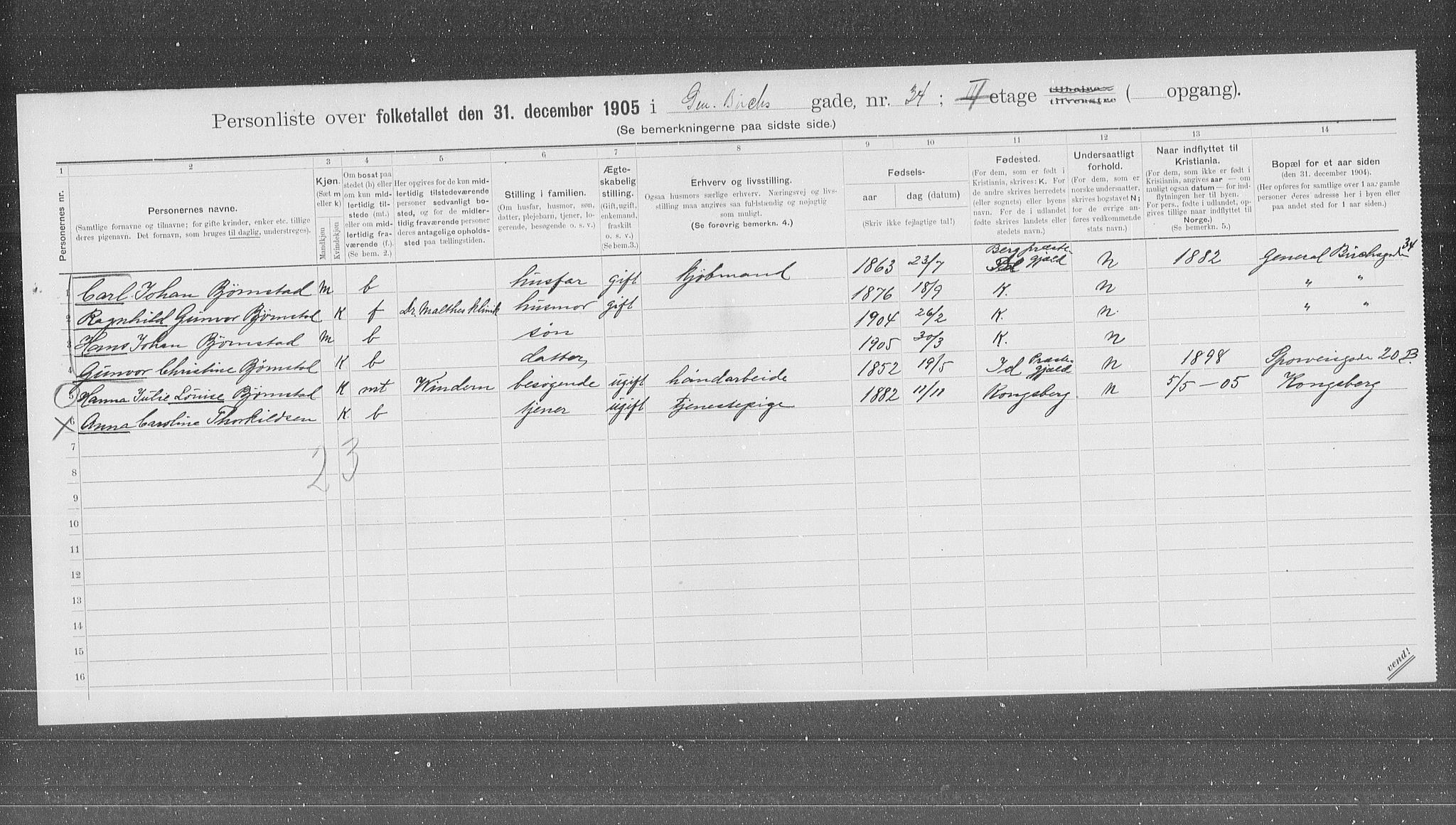 OBA, Municipal Census 1905 for Kristiania, 1905, p. 15022