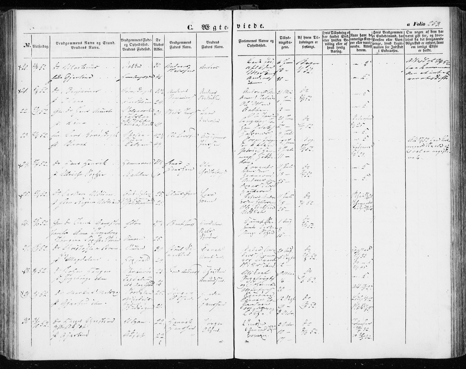 Ministerialprotokoller, klokkerbøker og fødselsregistre - Sør-Trøndelag, AV/SAT-A-1456/634/L0530: Parish register (official) no. 634A06, 1852-1860, p. 253