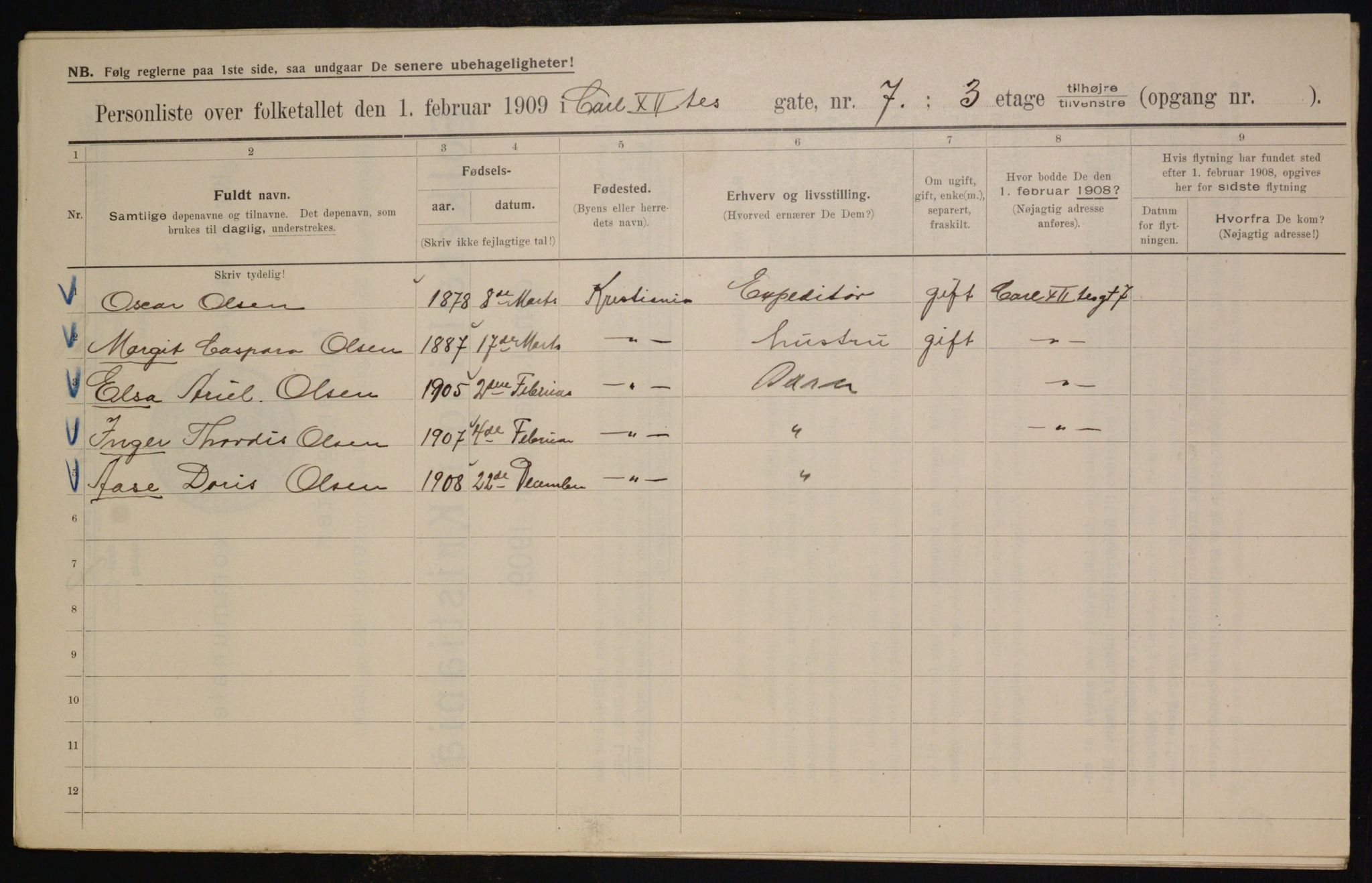 OBA, Municipal Census 1909 for Kristiania, 1909, p. 44117