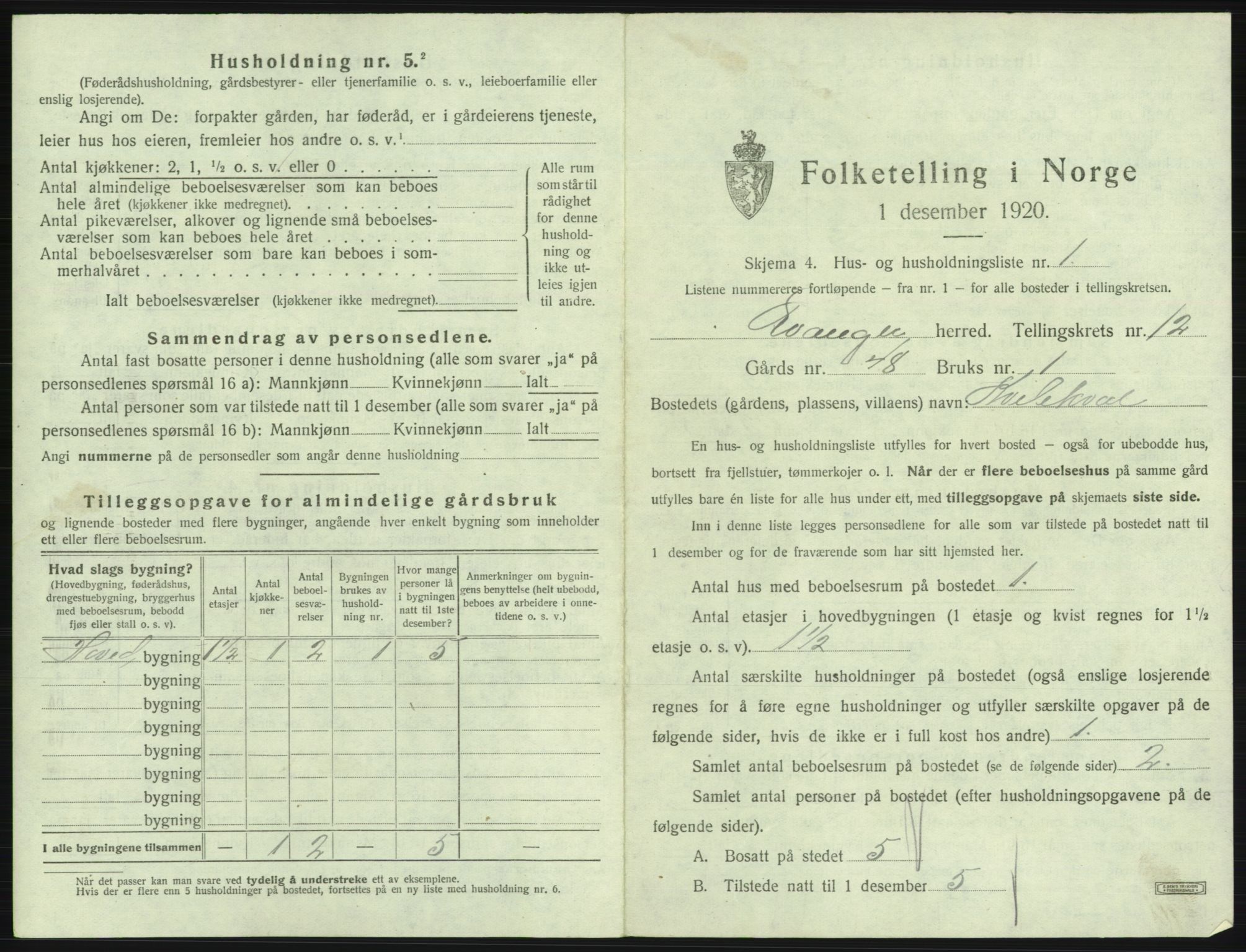 SAB, 1920 census for Evanger, 1920, p. 567