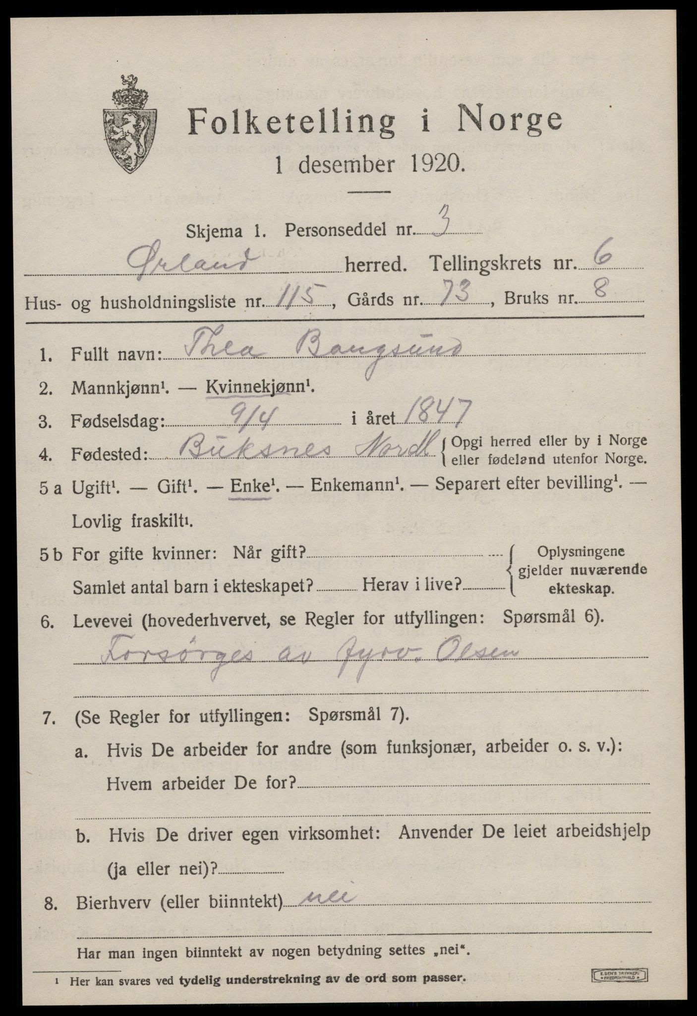 SAT, 1920 census for Ørland, 1920, p. 6091