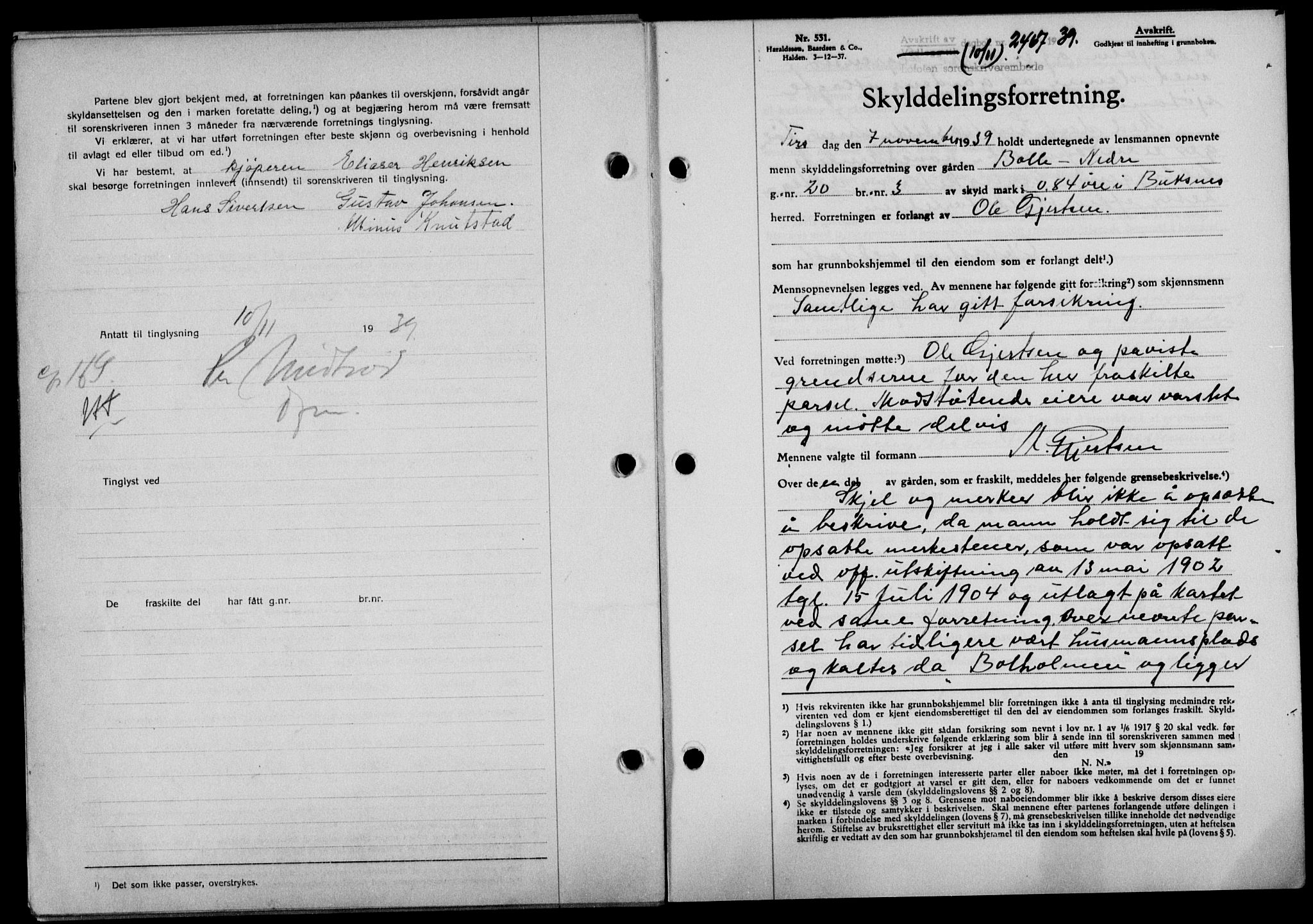 Lofoten sorenskriveri, SAT/A-0017/1/2/2C/L0006a: Mortgage book no. 6a, 1939-1939, Diary no: : 2467/1939