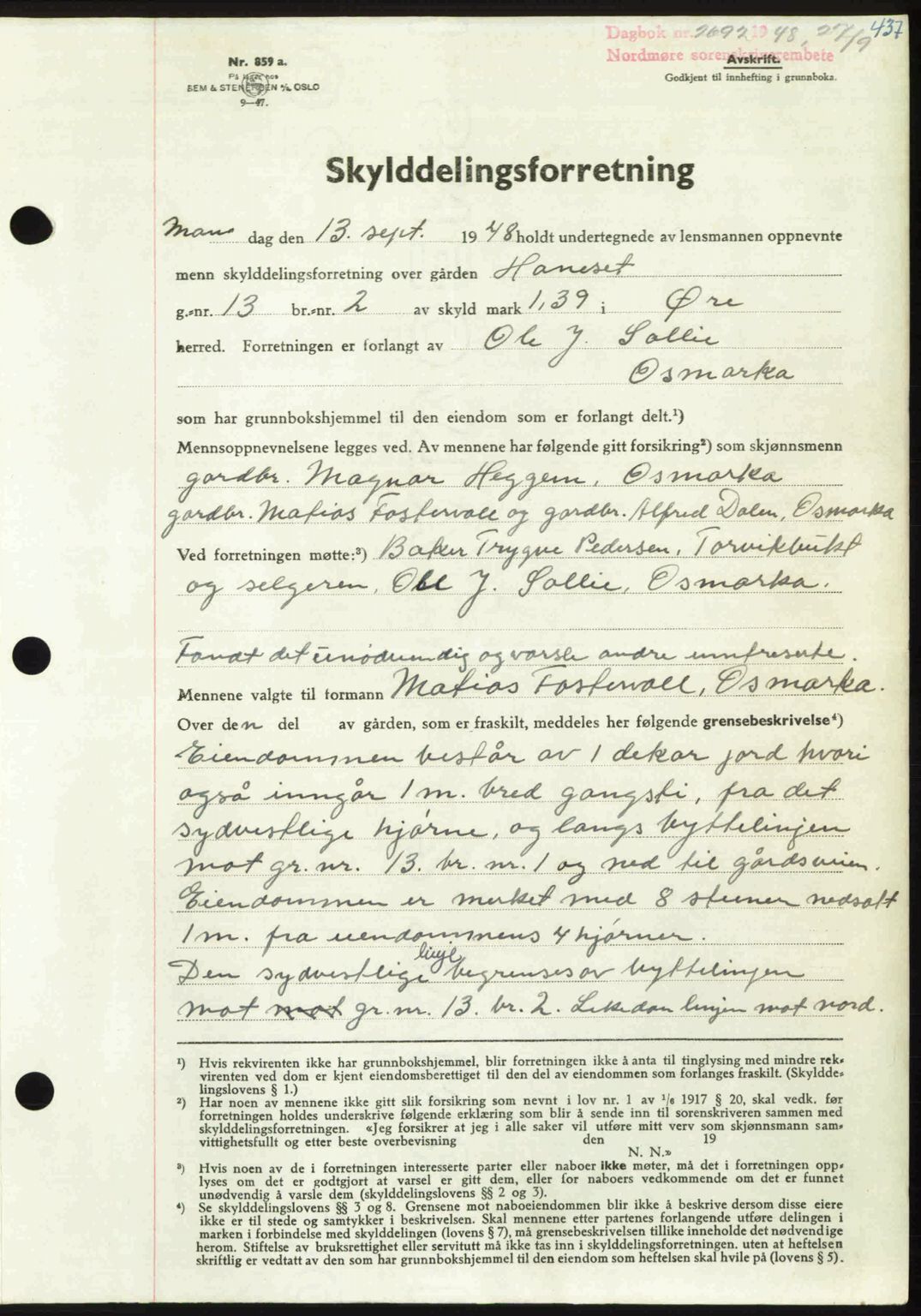 Nordmøre sorenskriveri, AV/SAT-A-4132/1/2/2Ca: Mortgage book no. A109, 1948-1948, Diary no: : 2692/1948