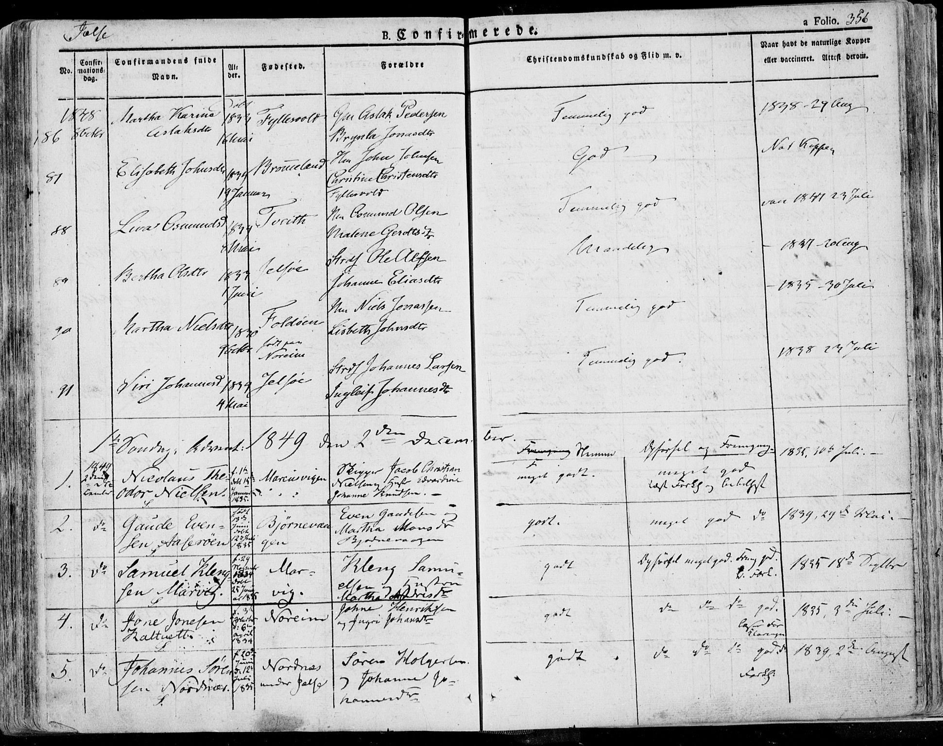 Jelsa sokneprestkontor, SAST/A-101842/01/IV: Parish register (official) no. A 6.1, 1828-1853, p. 356