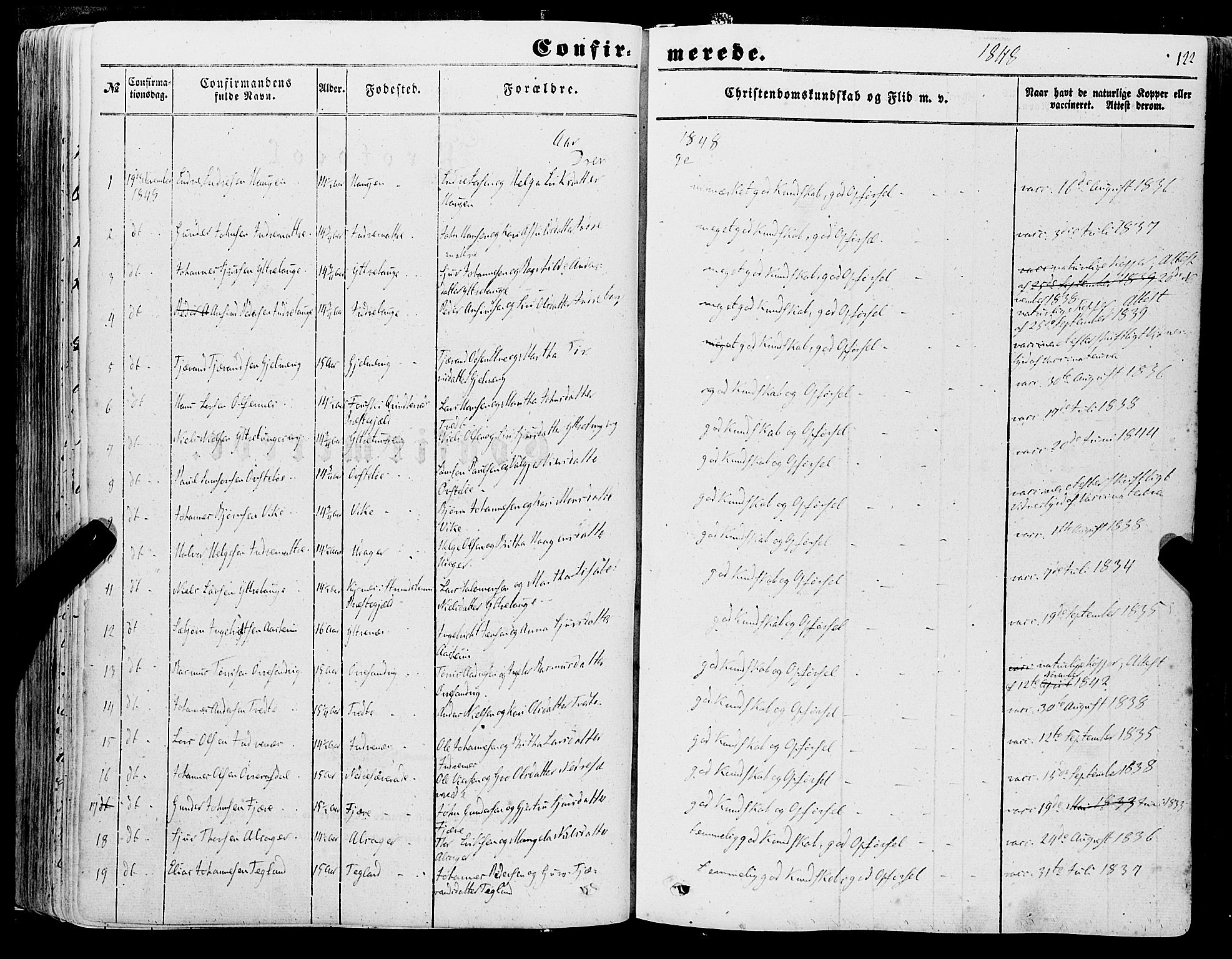Skånevik sokneprestembete, SAB/A-77801/H/Haa: Parish register (official) no. A 5I, 1848-1869, p. 122