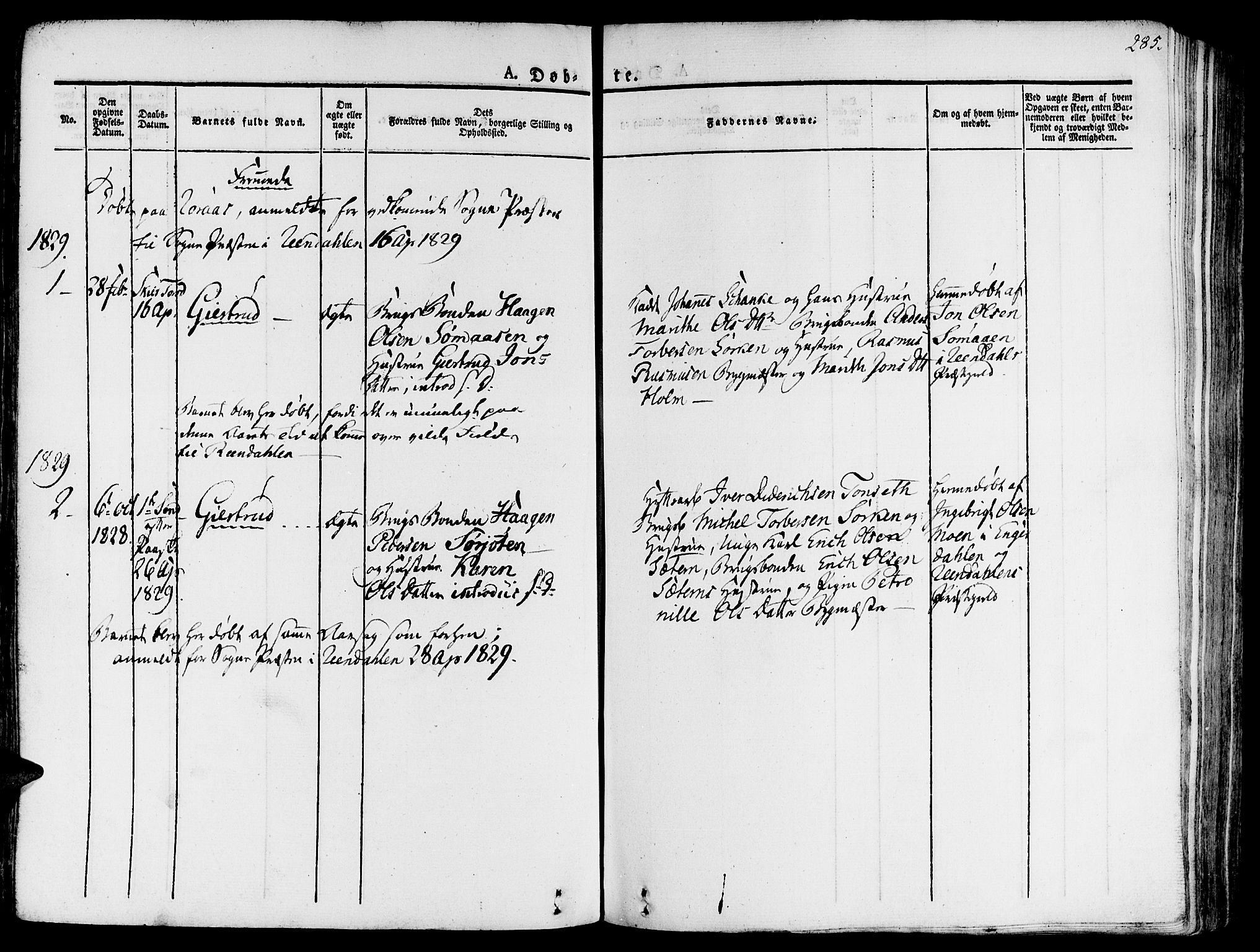 Ministerialprotokoller, klokkerbøker og fødselsregistre - Sør-Trøndelag, SAT/A-1456/681/L0930: Parish register (official) no. 681A08, 1829-1844, p. 285