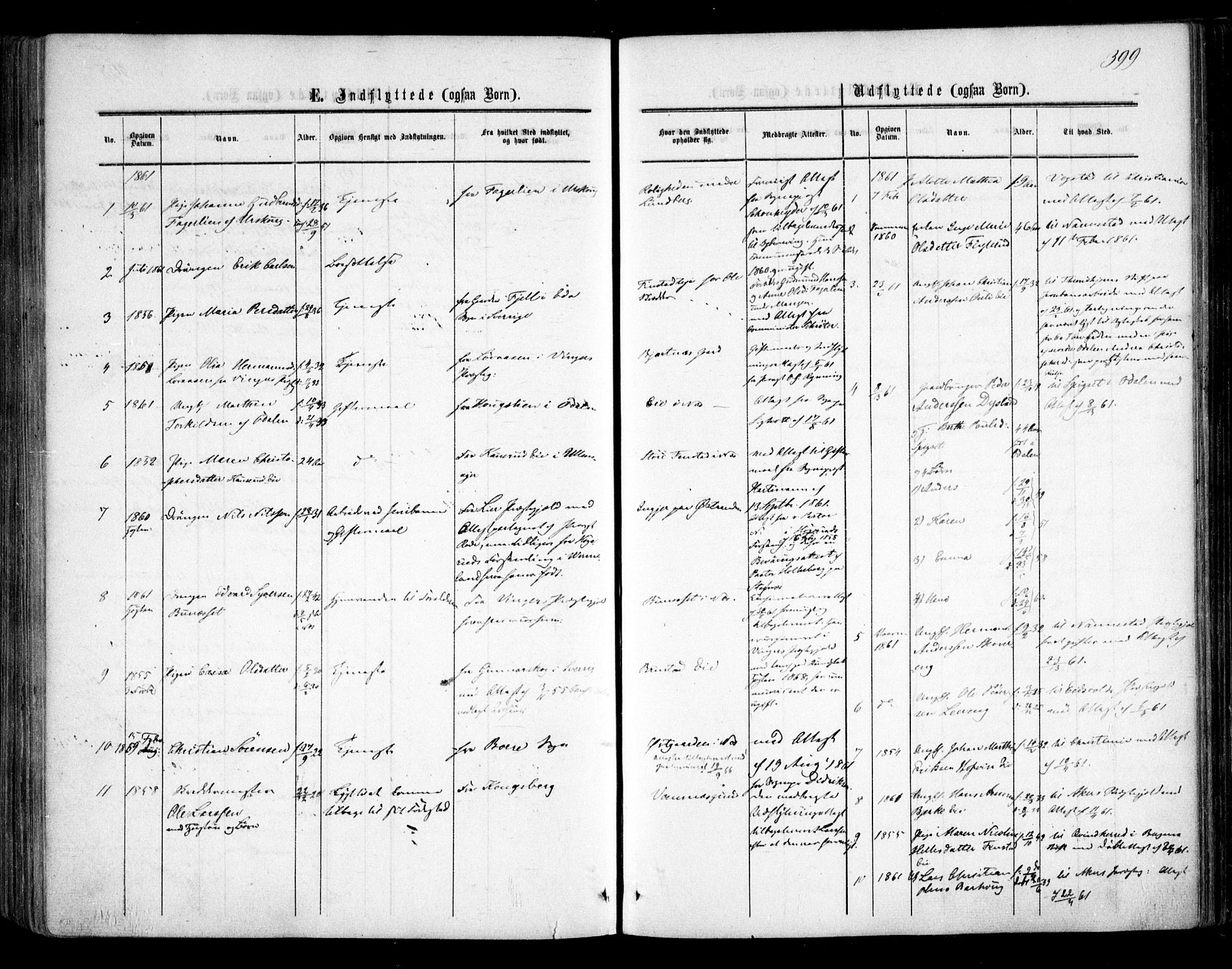 Nes prestekontor Kirkebøker, AV/SAO-A-10410/F/Fa/L0008: Parish register (official) no. I 8, 1859-1874, p. 399