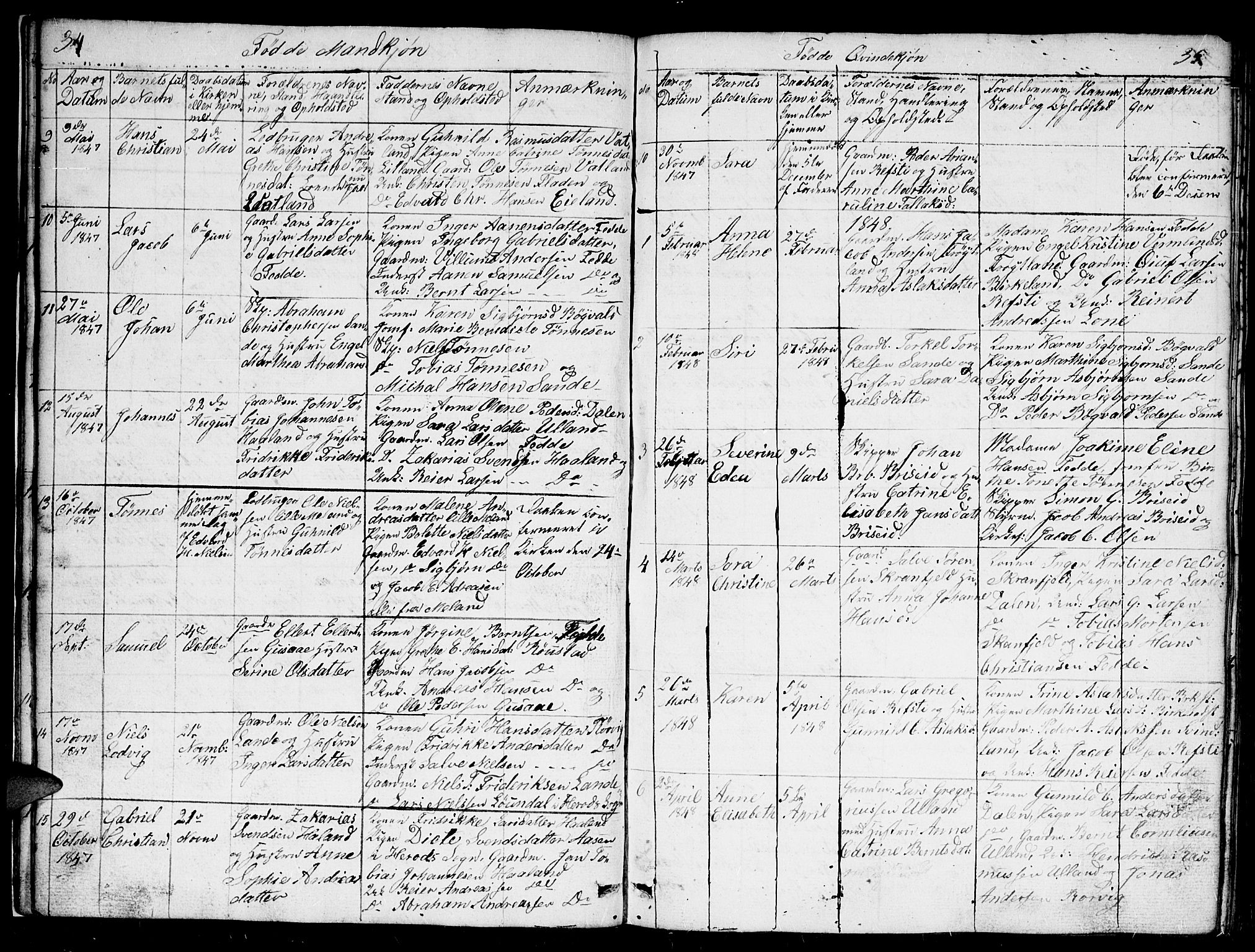 Kvinesdal sokneprestkontor, AV/SAK-1111-0026/F/Fb/Fba/L0002: Parish register (copy) no. B 2, 1838-1858, p. 34-35