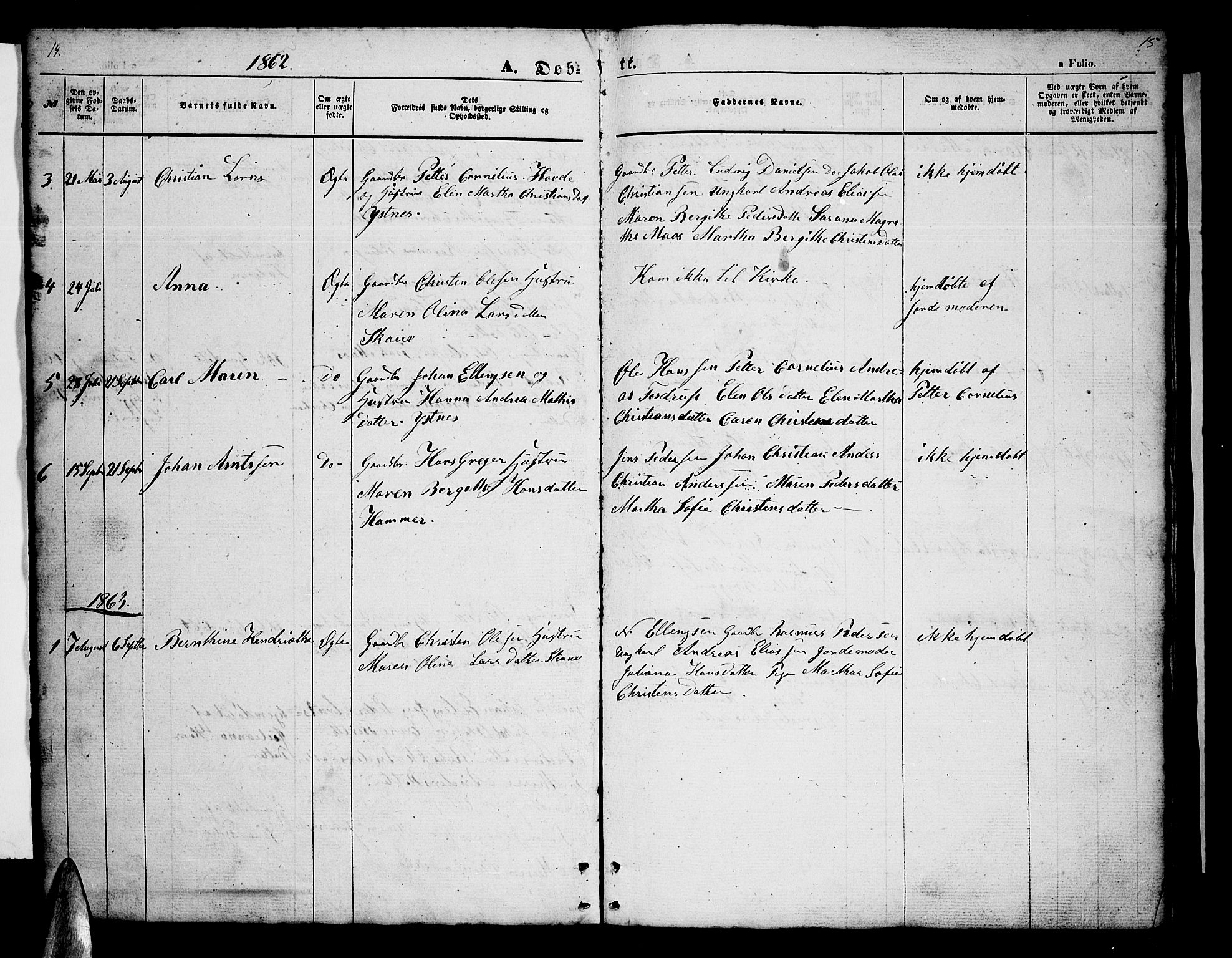 Ministerialprotokoller, klokkerbøker og fødselsregistre - Nordland, AV/SAT-A-1459/808/L0130: Parish register (copy) no. 808C01, 1851-1878, p. 14-15