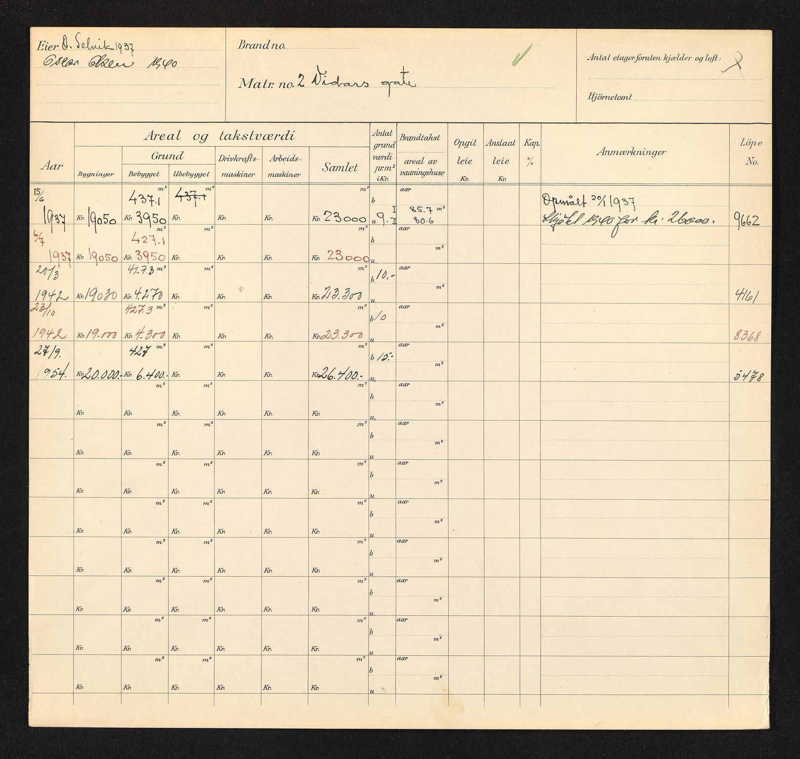 Stavanger kommune. Skattetakstvesenet, BYST/A-0440/F/Fa/Faa/L0045/0004: Skattetakstkort / Vidars gate 1 - Vikedalsgata 21