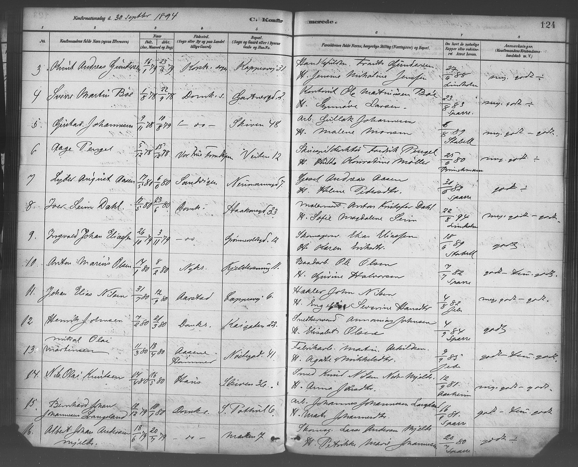 Domkirken sokneprestembete, AV/SAB-A-74801/H/Haa/L0030: Parish register (official) no. C 5, 1880-1898, p. 124