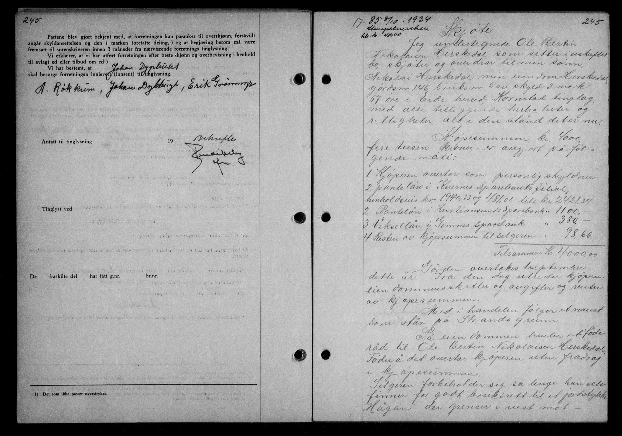 Nordmøre sorenskriveri, AV/SAT-A-4132/1/2/2Ca/L0082: Mortgage book no. 72, 1934-1934, Deed date: 08.10.1934