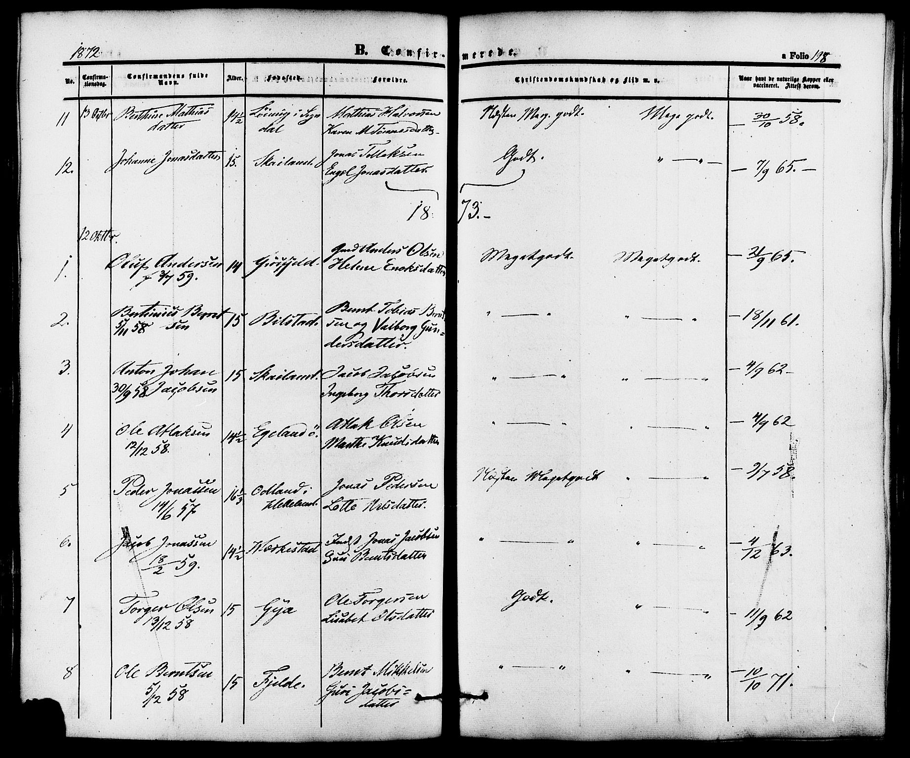 Lund sokneprestkontor, AV/SAST-A-101809/S06/L0010: Parish register (official) no. A 9, 1854-1886, p. 198