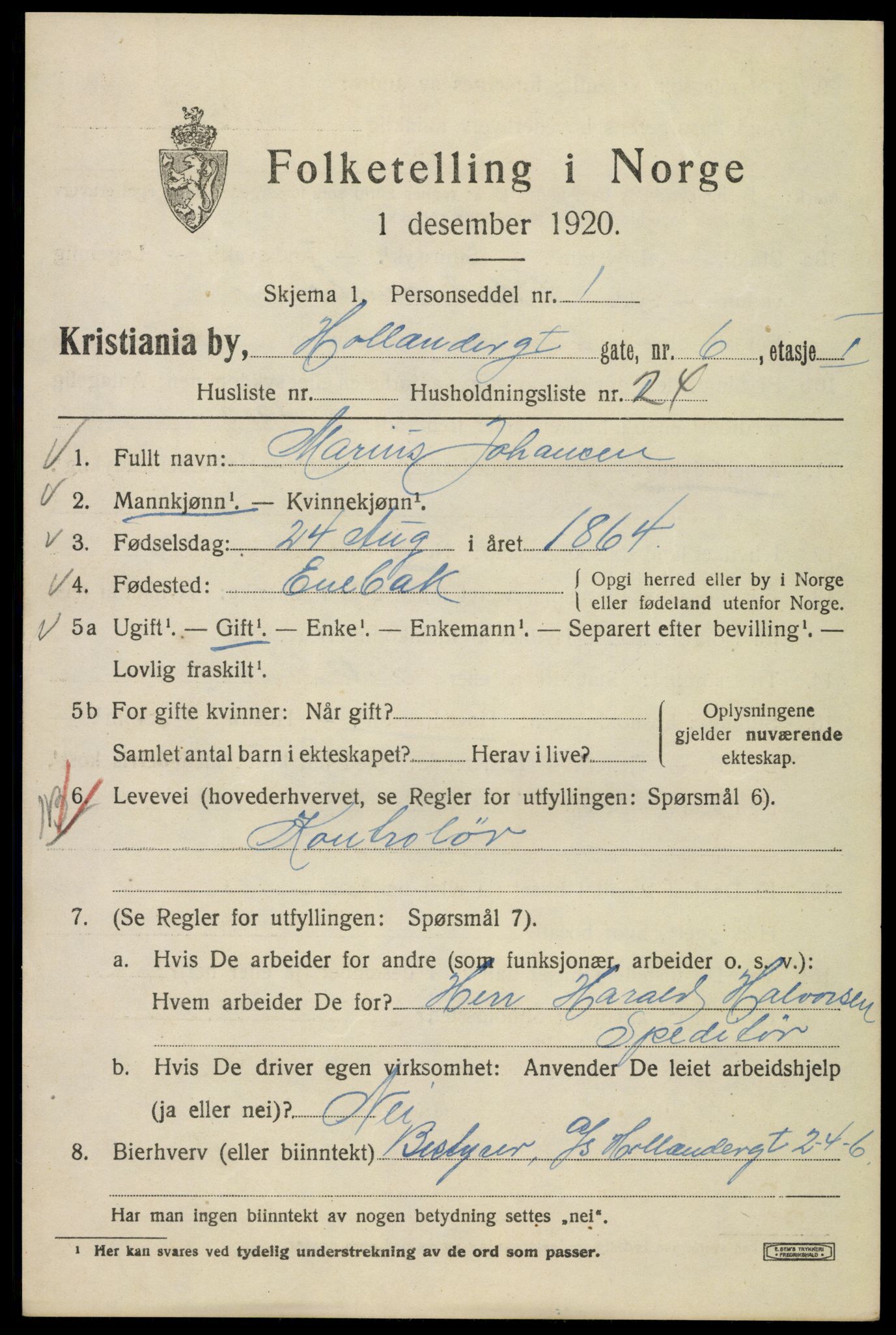 SAO, 1920 census for Kristiania, 1920, p. 296521