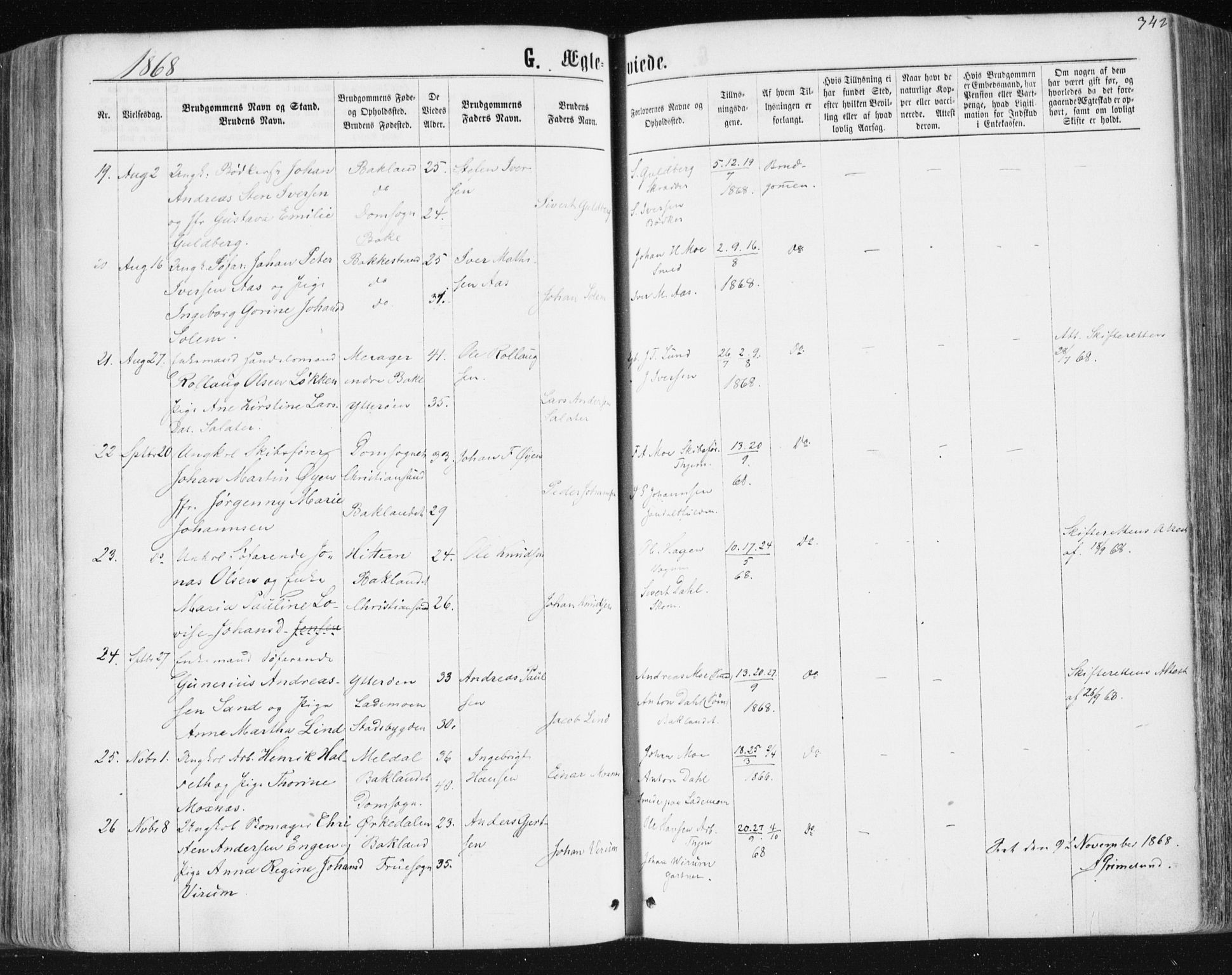 Ministerialprotokoller, klokkerbøker og fødselsregistre - Sør-Trøndelag, AV/SAT-A-1456/604/L0186: Parish register (official) no. 604A07, 1866-1877, p. 342