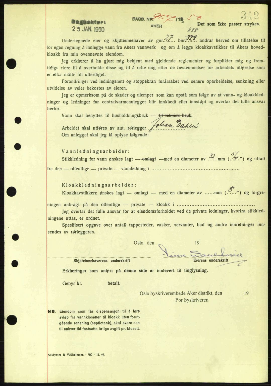 Oslo byskriverembete, AV/SAO-A-10227/G/Gb/Gbd/Gbda/L0017: Mortgage book no. A215, 1949-1950, Diary no: : 867/1950