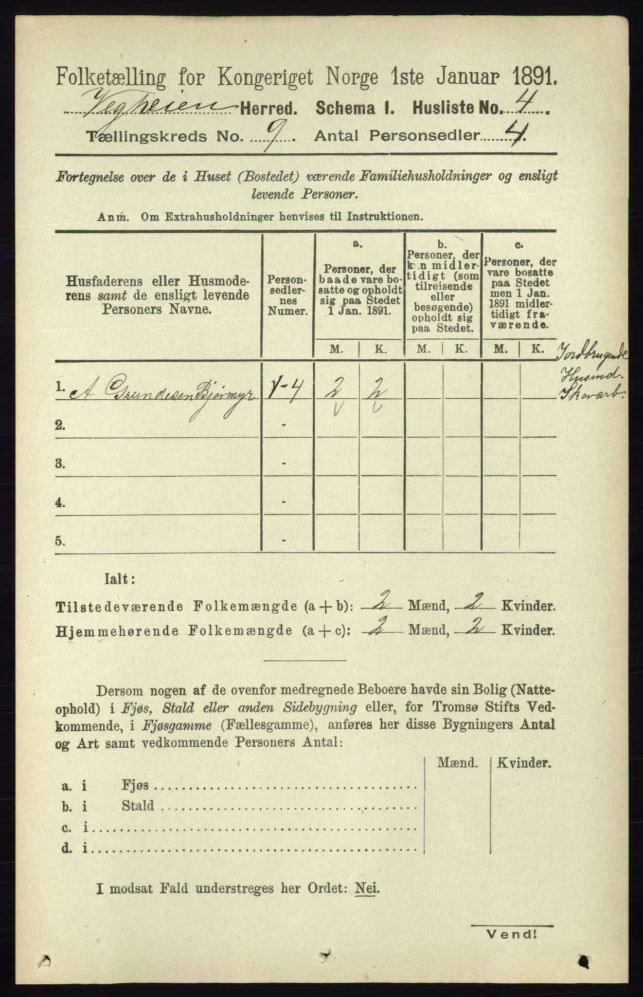 RA, 1891 census for 0912 Vegårshei, 1891, p. 1715