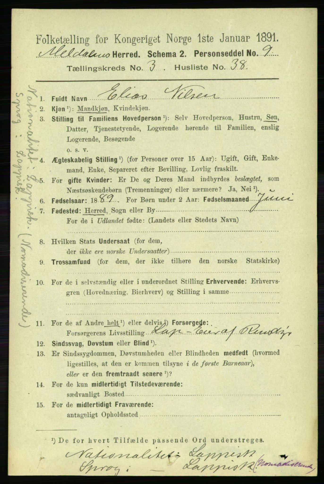 RA, 1891 census for 1636 Meldal, 1891, p. 1998