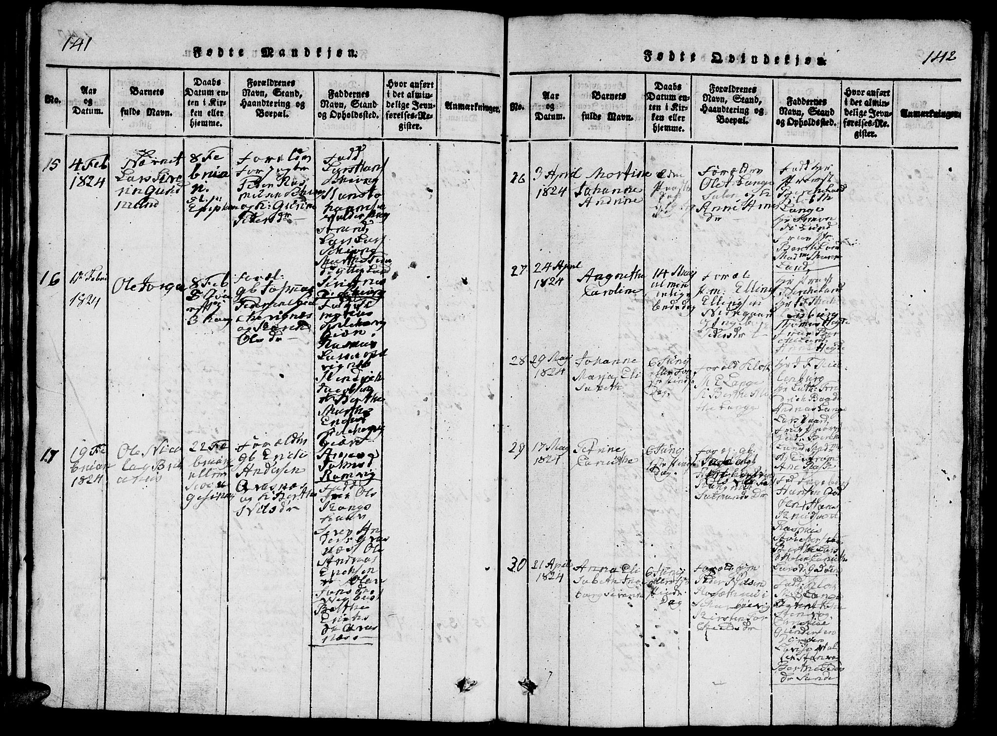 Ministerialprotokoller, klokkerbøker og fødselsregistre - Møre og Romsdal, AV/SAT-A-1454/528/L0423: Parish register (copy) no. 528C04, 1816-1827, p. 141-142