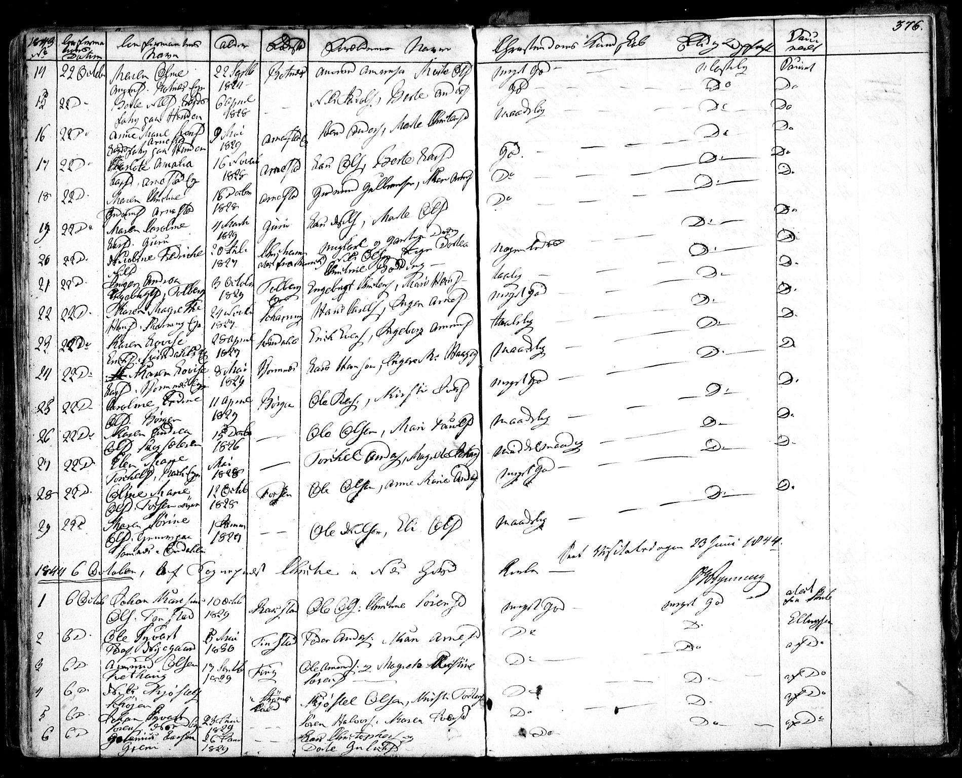 Nes prestekontor Kirkebøker, SAO/A-10410/F/Fa/L0006: Parish register (official) no. I 6, 1833-1845, p. 376