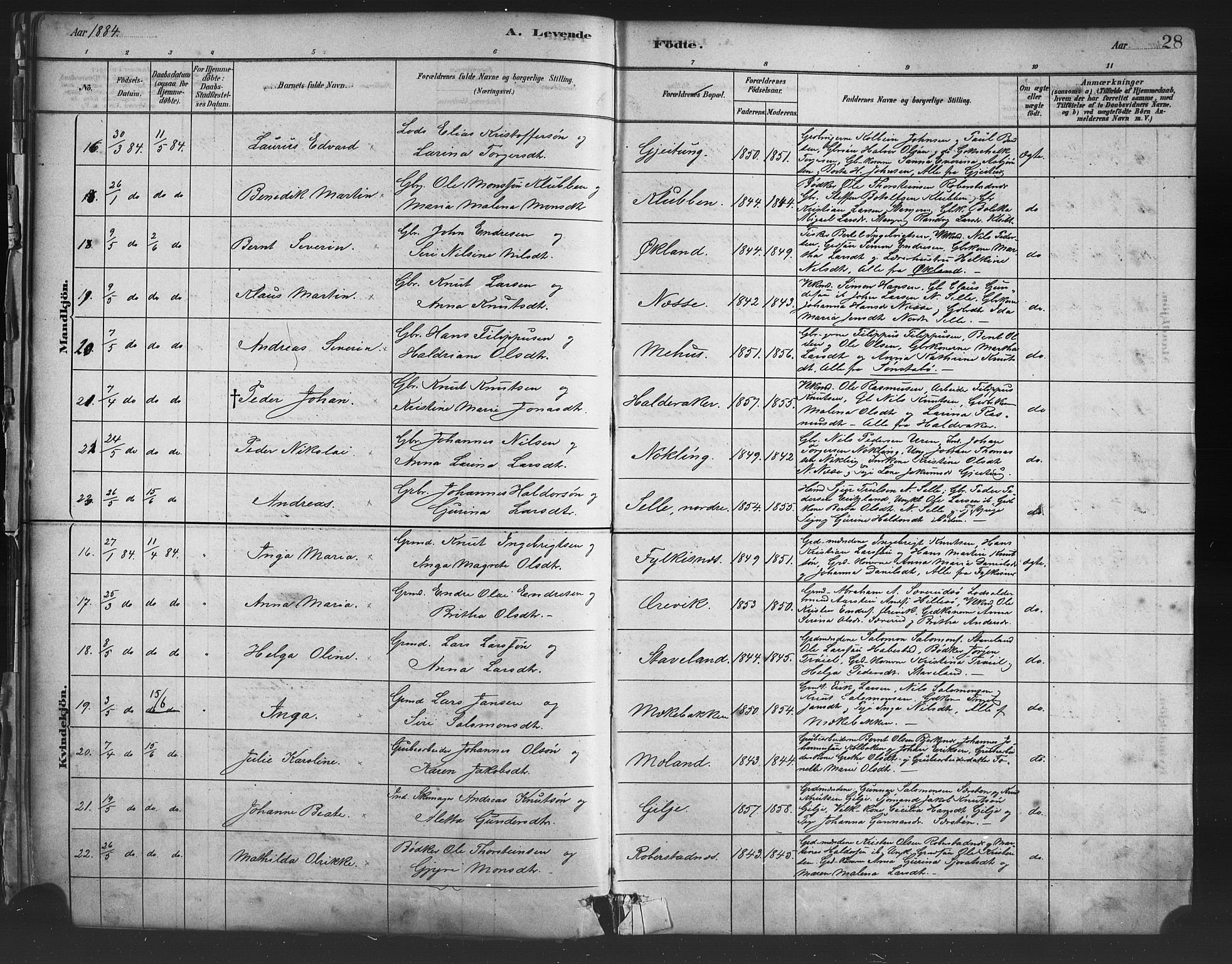 Finnås sokneprestembete, SAB/A-99925/H/Ha/Haa/Haac/L0001: Parish register (official) no. C 1, 1881-1894, p. 28