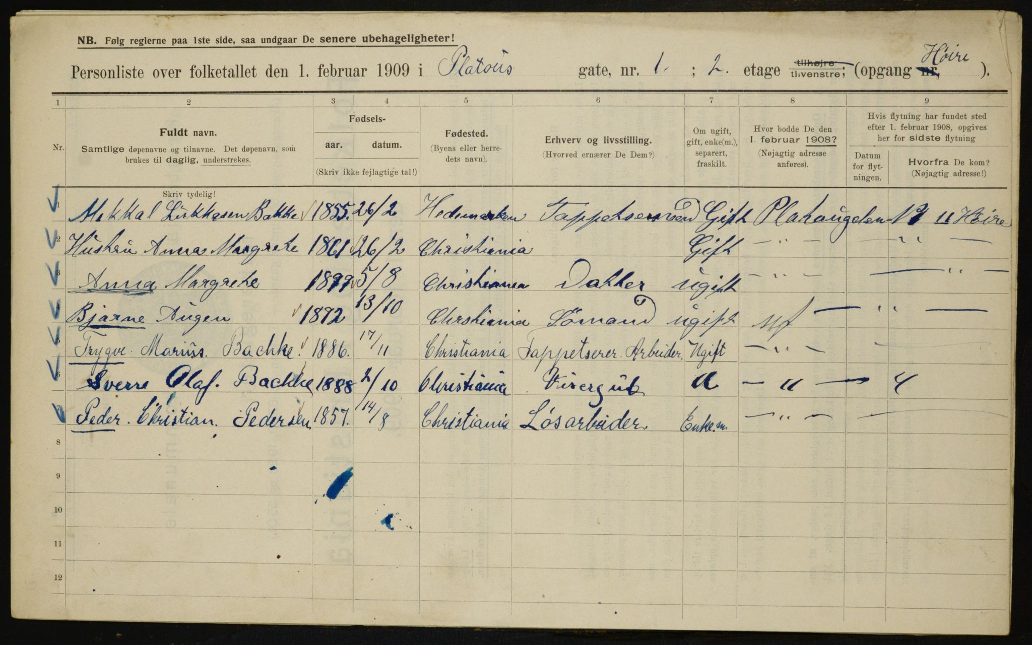 OBA, Municipal Census 1909 for Kristiania, 1909, p. 72653