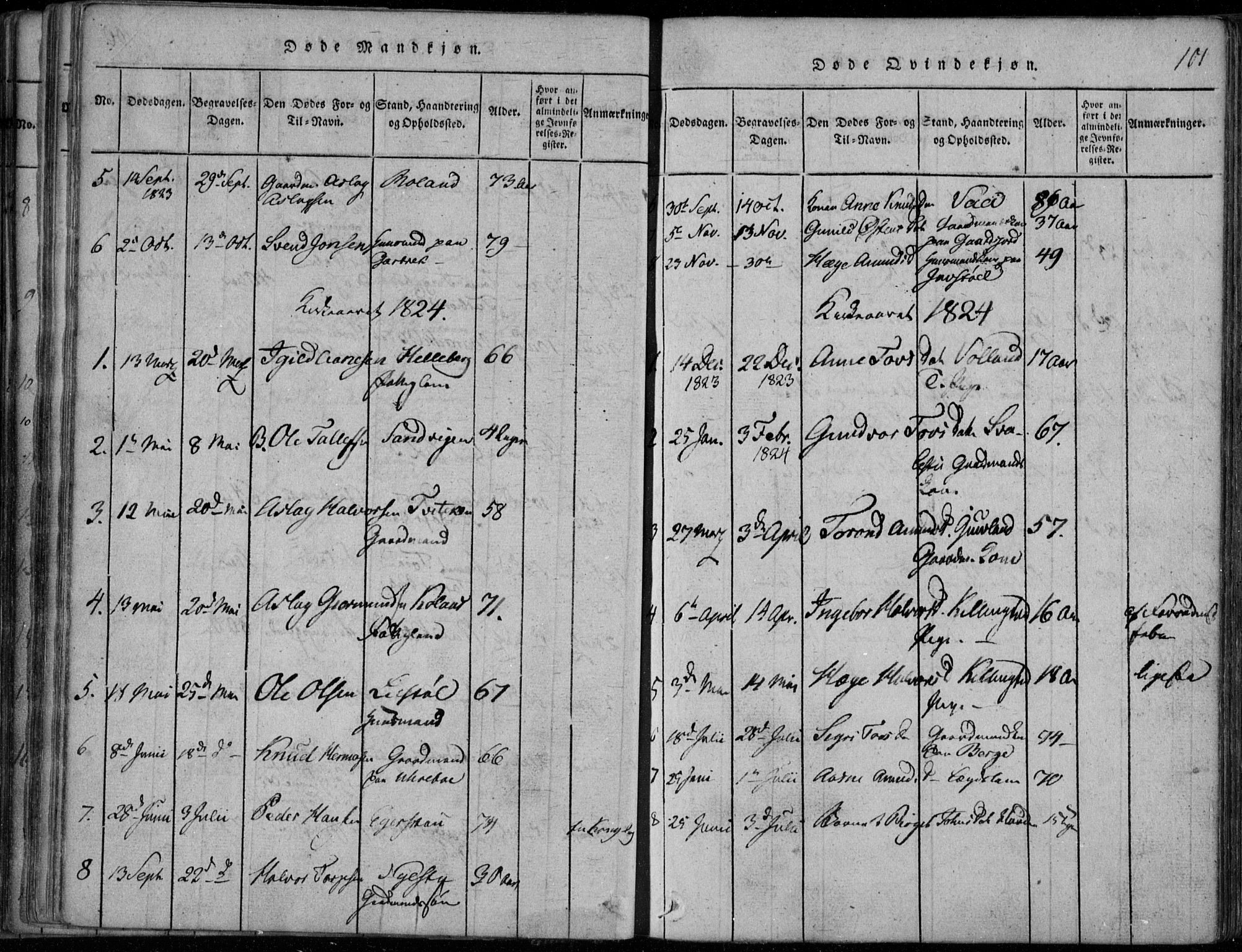 Rauland kirkebøker, SAKO/A-292/F/Fa/L0001: Parish register (official) no. 1, 1814-1859, p. 101