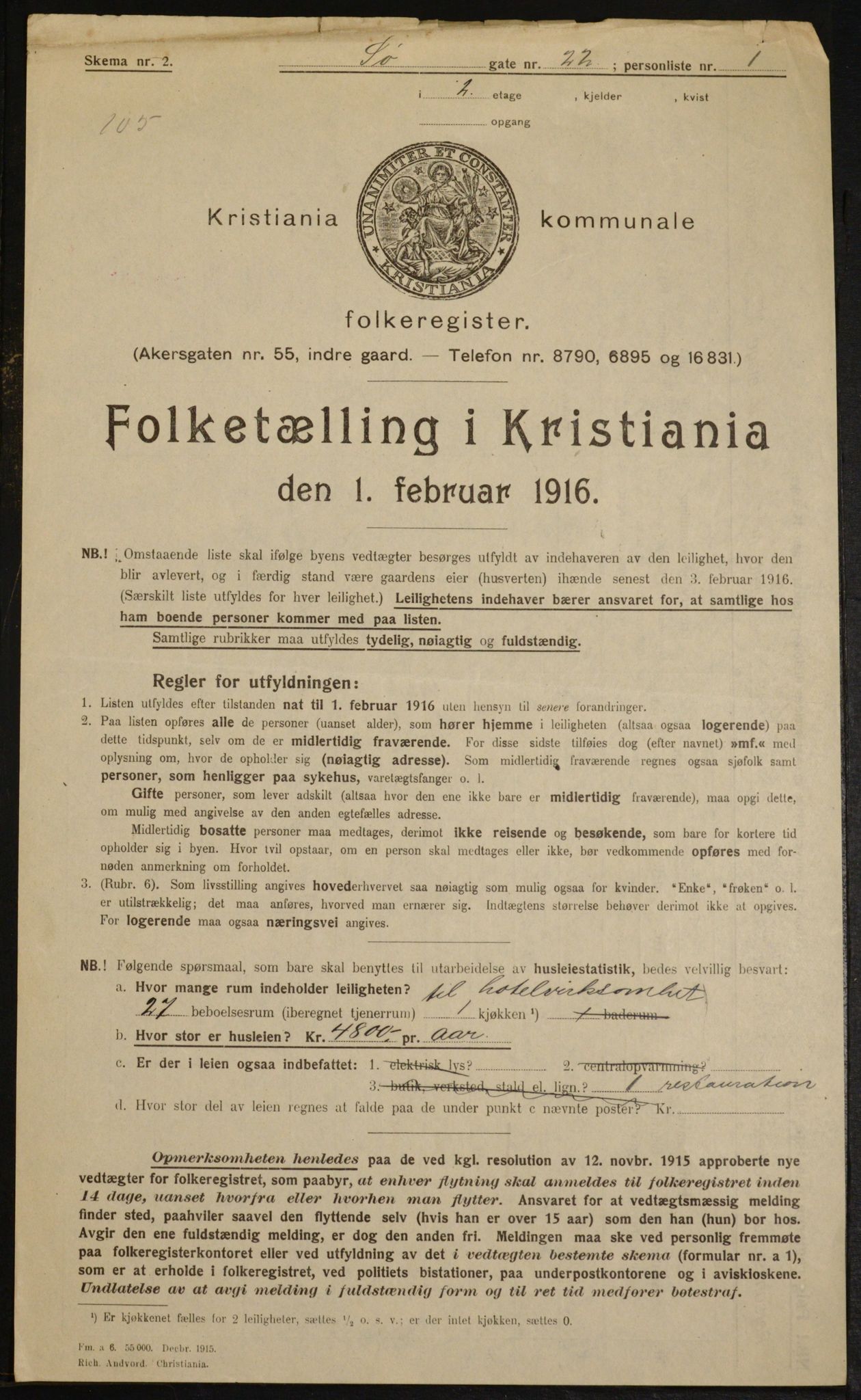 OBA, Municipal Census 1916 for Kristiania, 1916, p. 97693