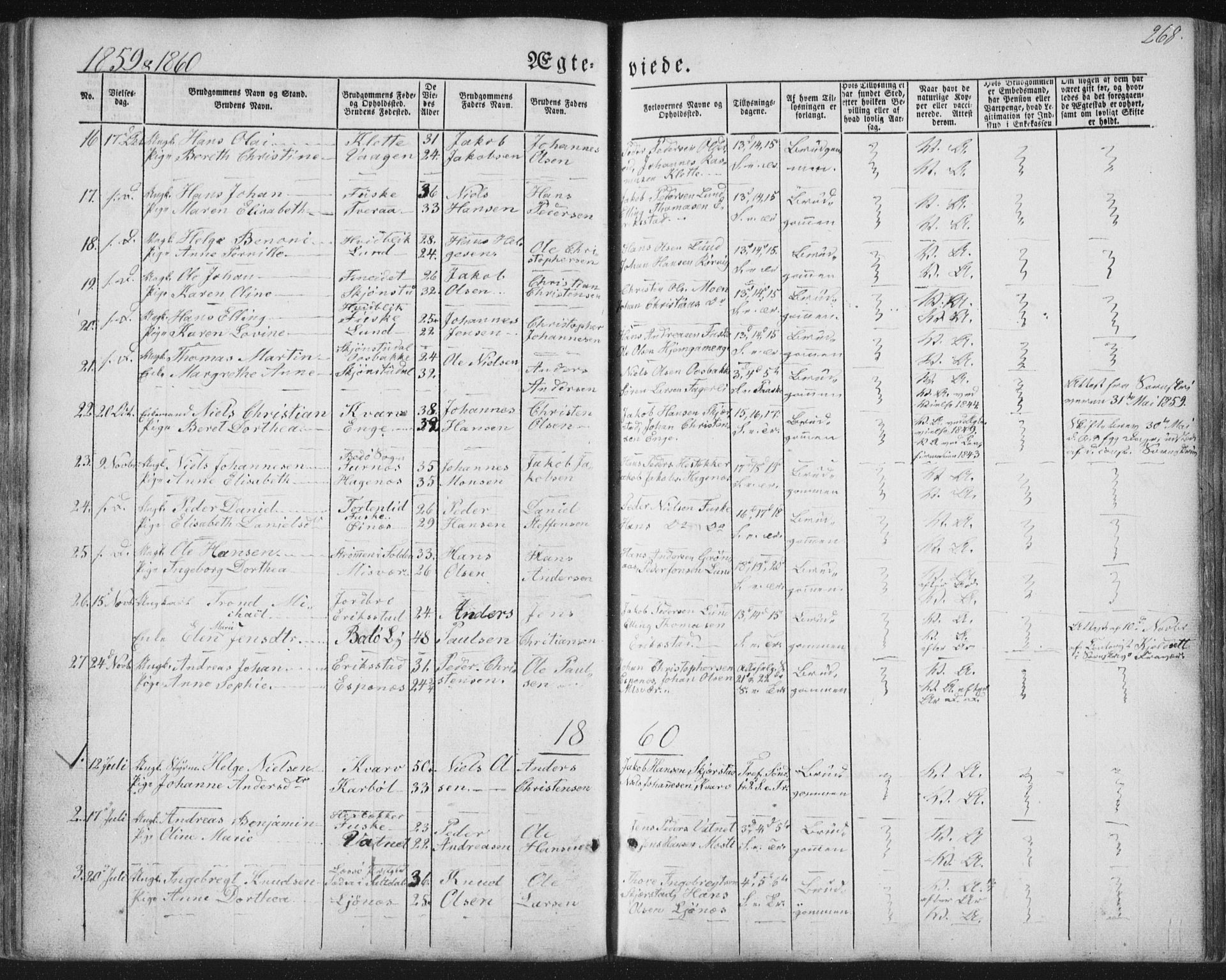 Ministerialprotokoller, klokkerbøker og fødselsregistre - Nordland, SAT/A-1459/852/L0738: Parish register (official) no. 852A08, 1849-1865, p. 268