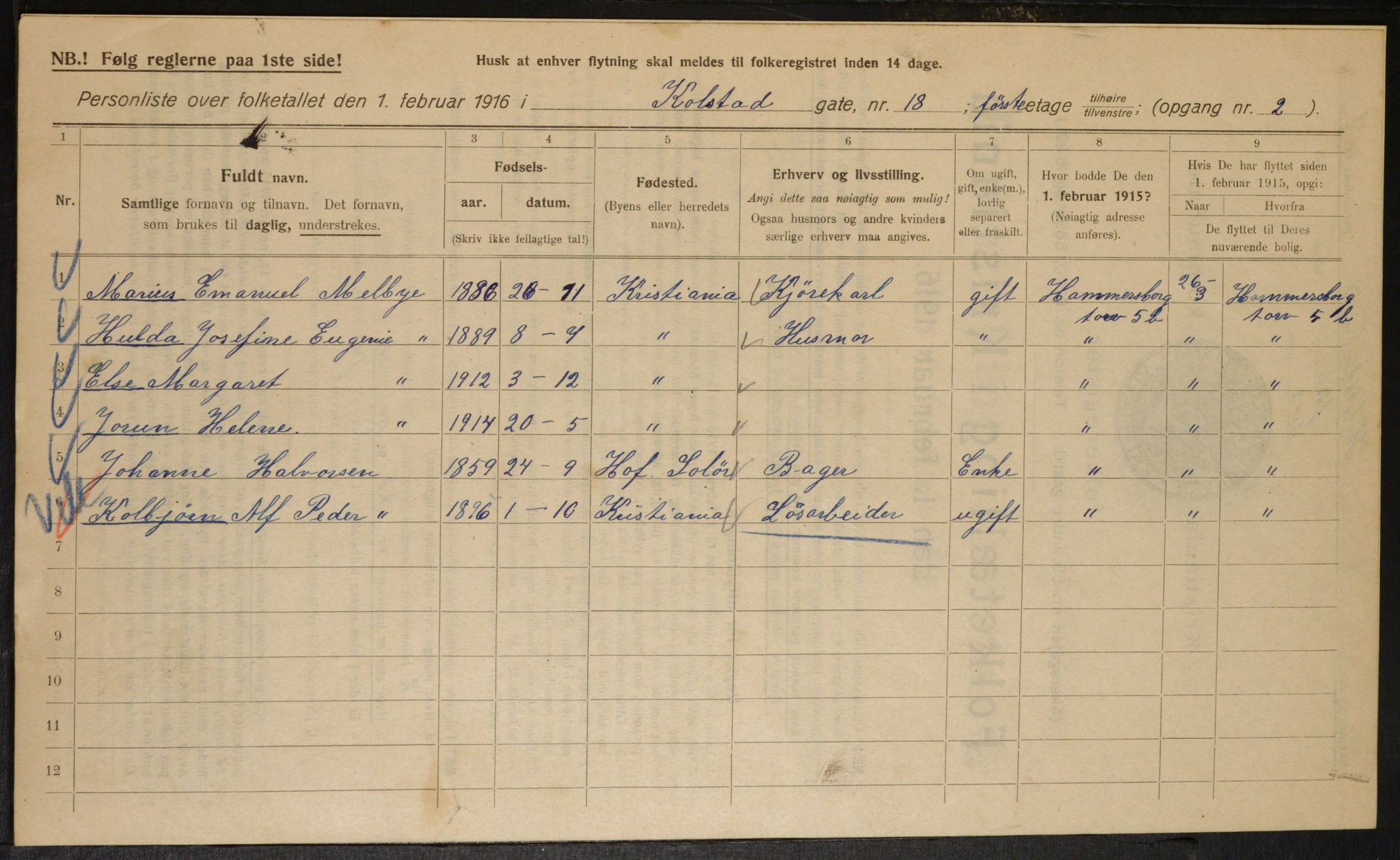 OBA, Municipal Census 1916 for Kristiania, 1916, p. 53555