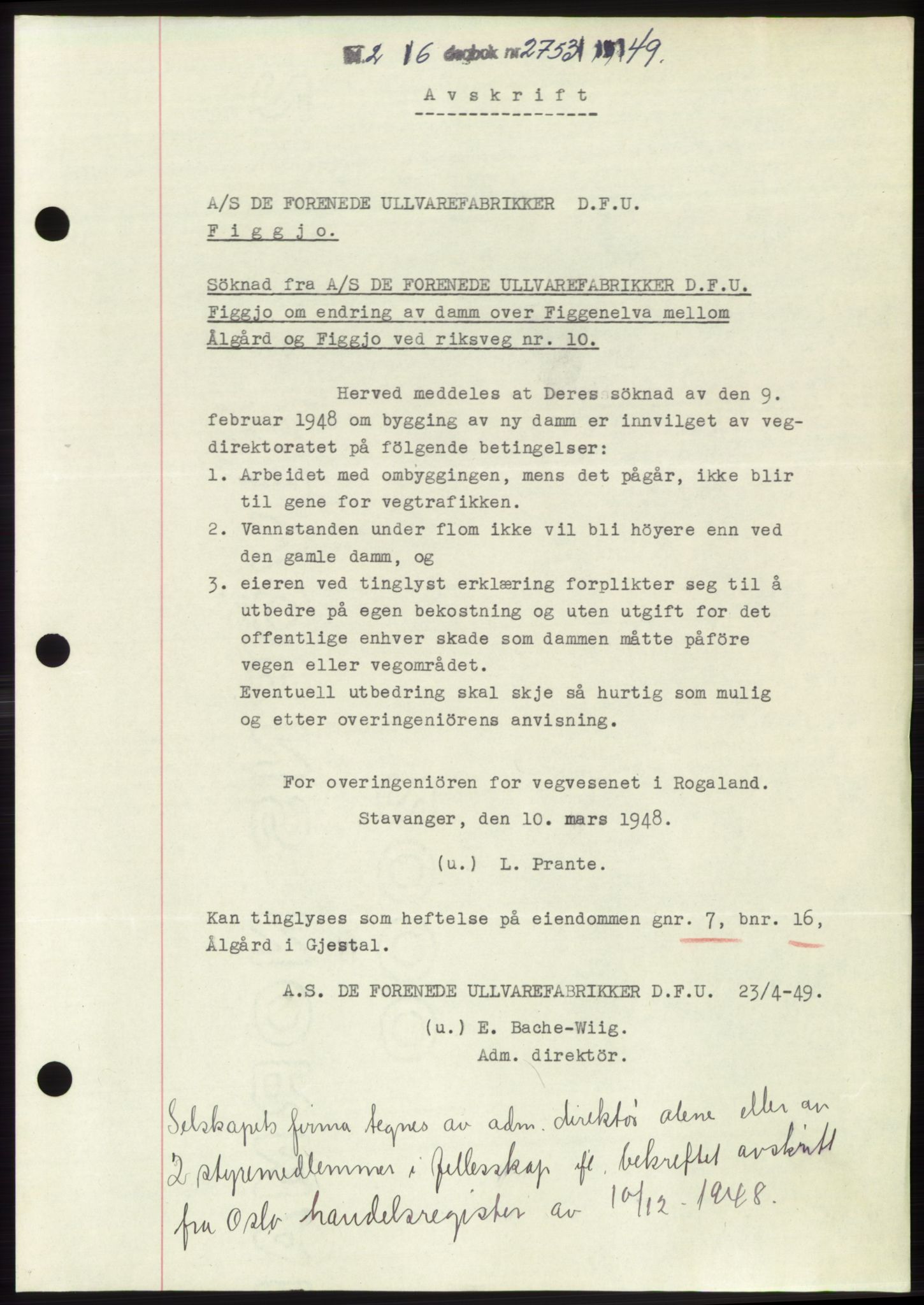 Jæren sorenskriveri, AV/SAST-A-100310/03/G/Gba/L0103: Mortgage book, 1949-1949, Diary no: : 2753/1949