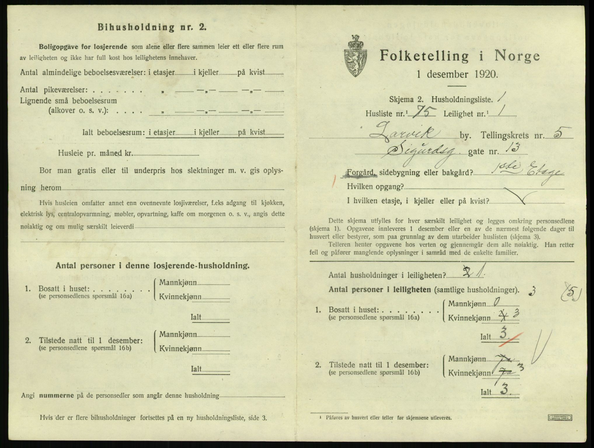 SAKO, 1920 census for Larvik, 1920, p. 5194