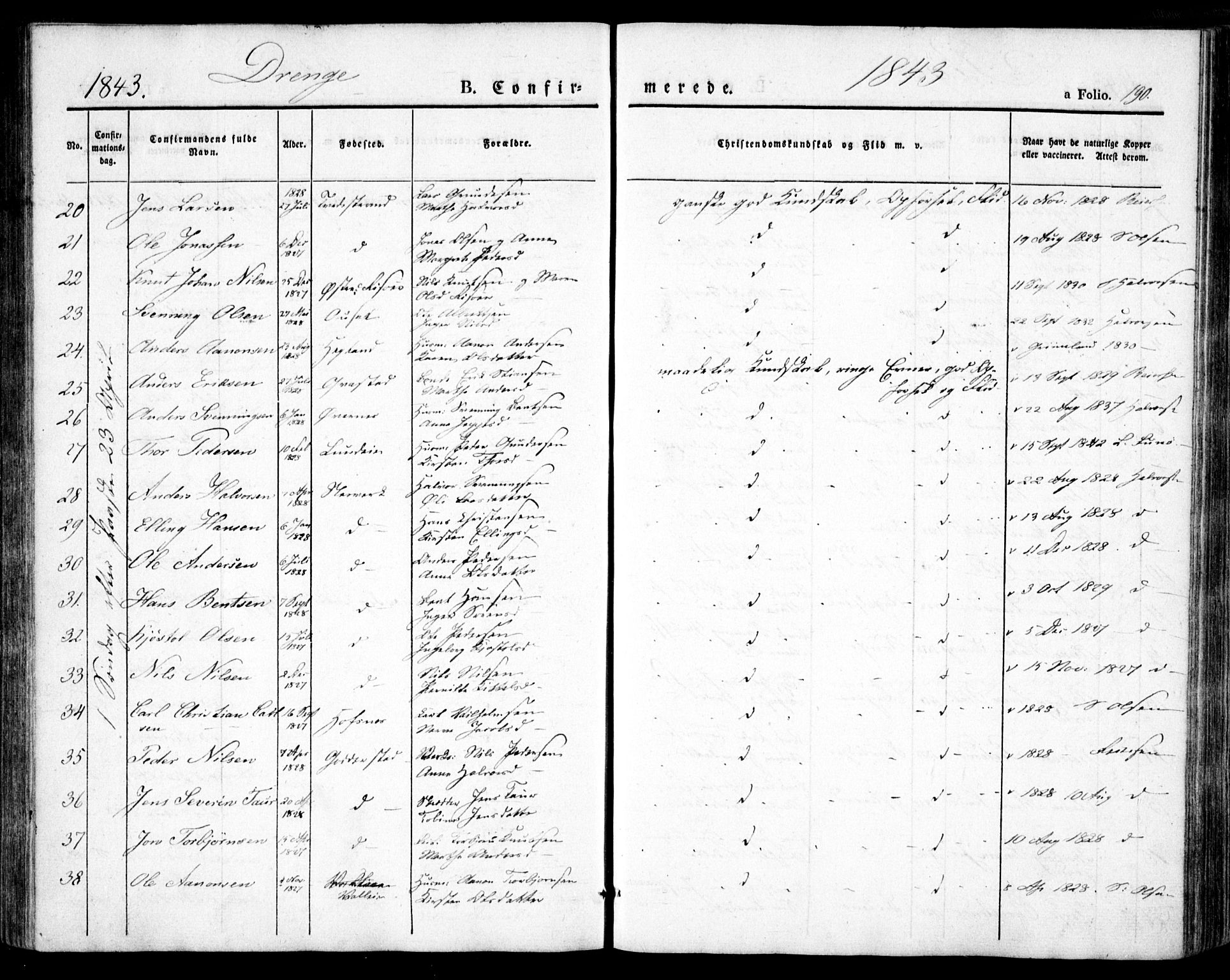 Holt sokneprestkontor, AV/SAK-1111-0021/F/Fa/L0007: Parish register (official) no. A 7, 1836-1848, p. 190