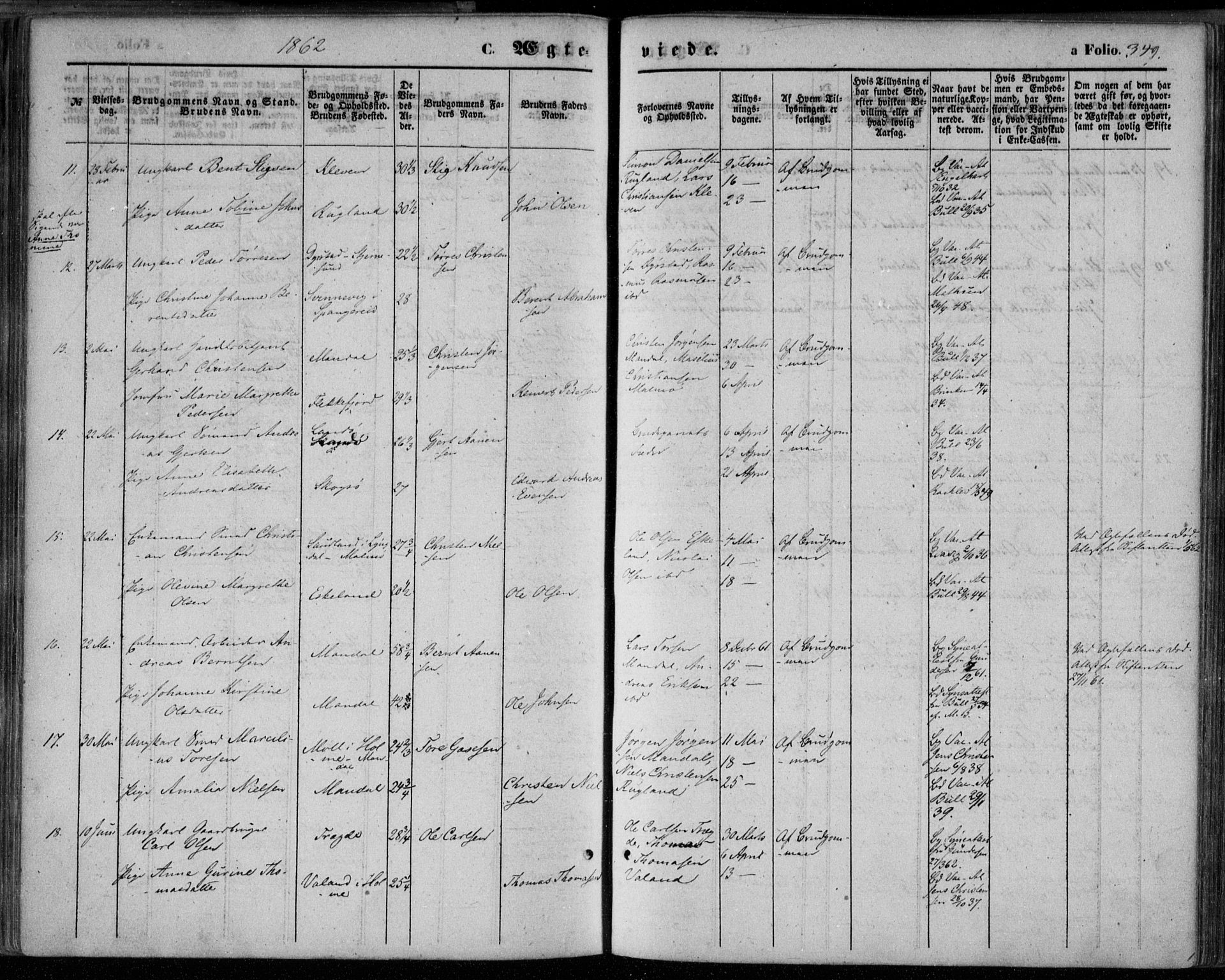 Mandal sokneprestkontor, AV/SAK-1111-0030/F/Fa/Faa/L0014: Parish register (official) no. A 14, 1859-1872, p. 349