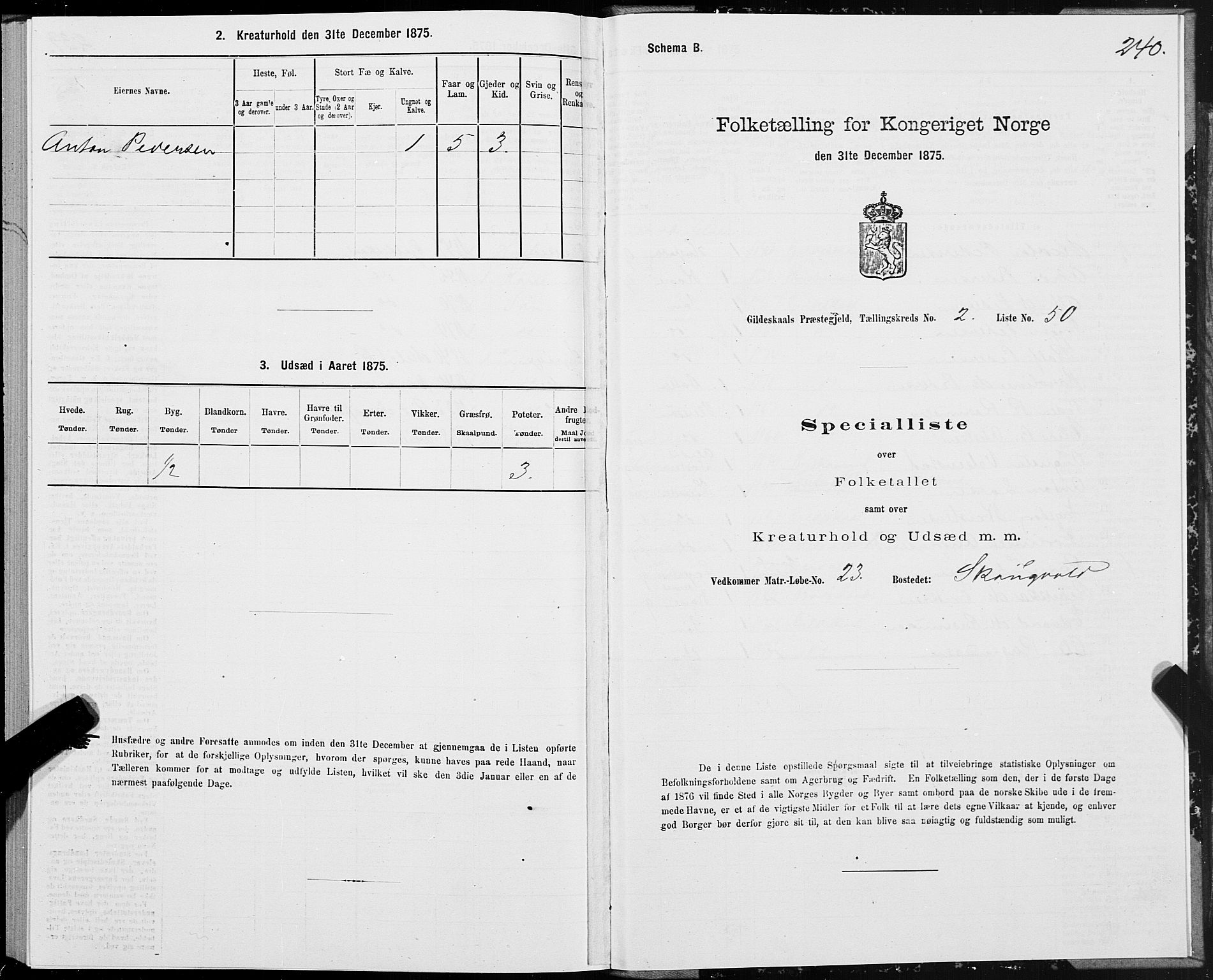 SAT, 1875 census for 1838P Gildeskål, 1875, p. 1240