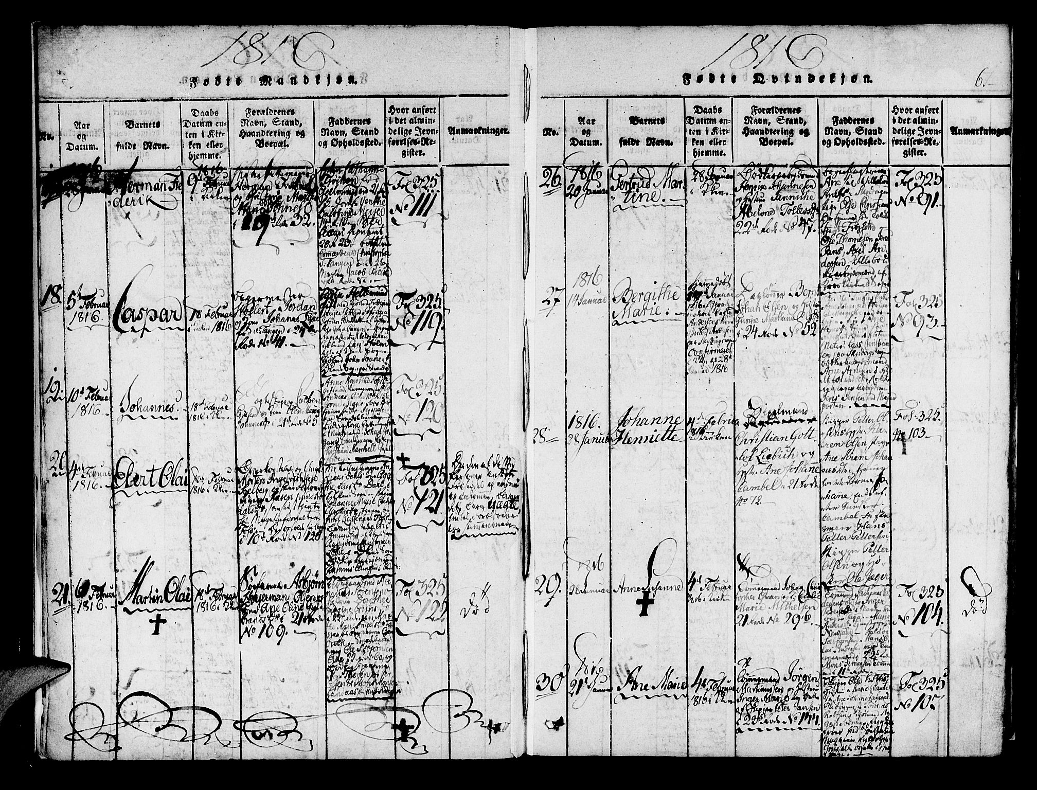 Korskirken sokneprestembete, SAB/A-76101/H/Haa/L0013: Parish register (official) no. A 13, 1815-1822, p. 6
