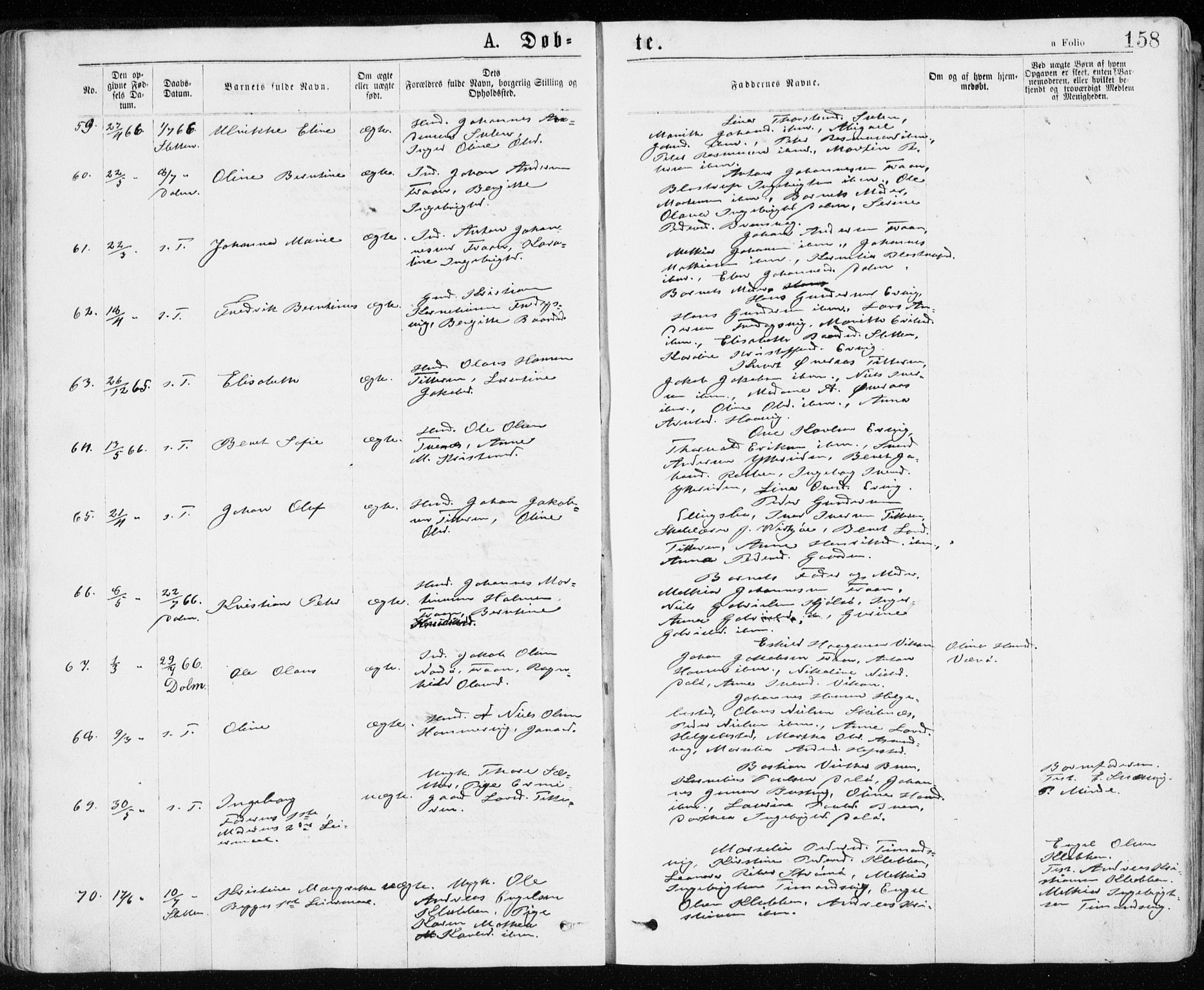 Ministerialprotokoller, klokkerbøker og fødselsregistre - Sør-Trøndelag, AV/SAT-A-1456/640/L0576: Parish register (official) no. 640A01, 1846-1876, p. 158