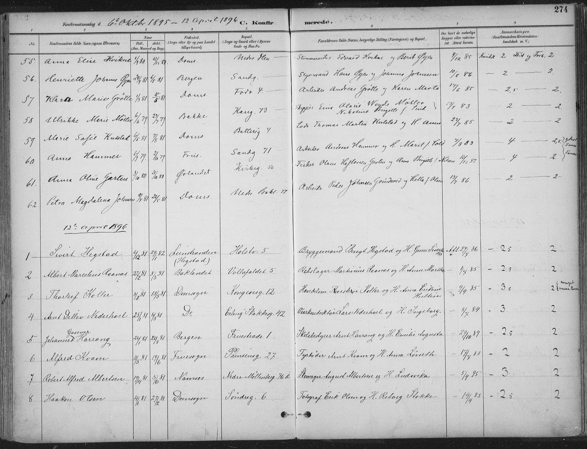 Ministerialprotokoller, klokkerbøker og fødselsregistre - Sør-Trøndelag, SAT/A-1456/601/L0062: Parish register (official) no. 601A30, 1891-1911, p. 274