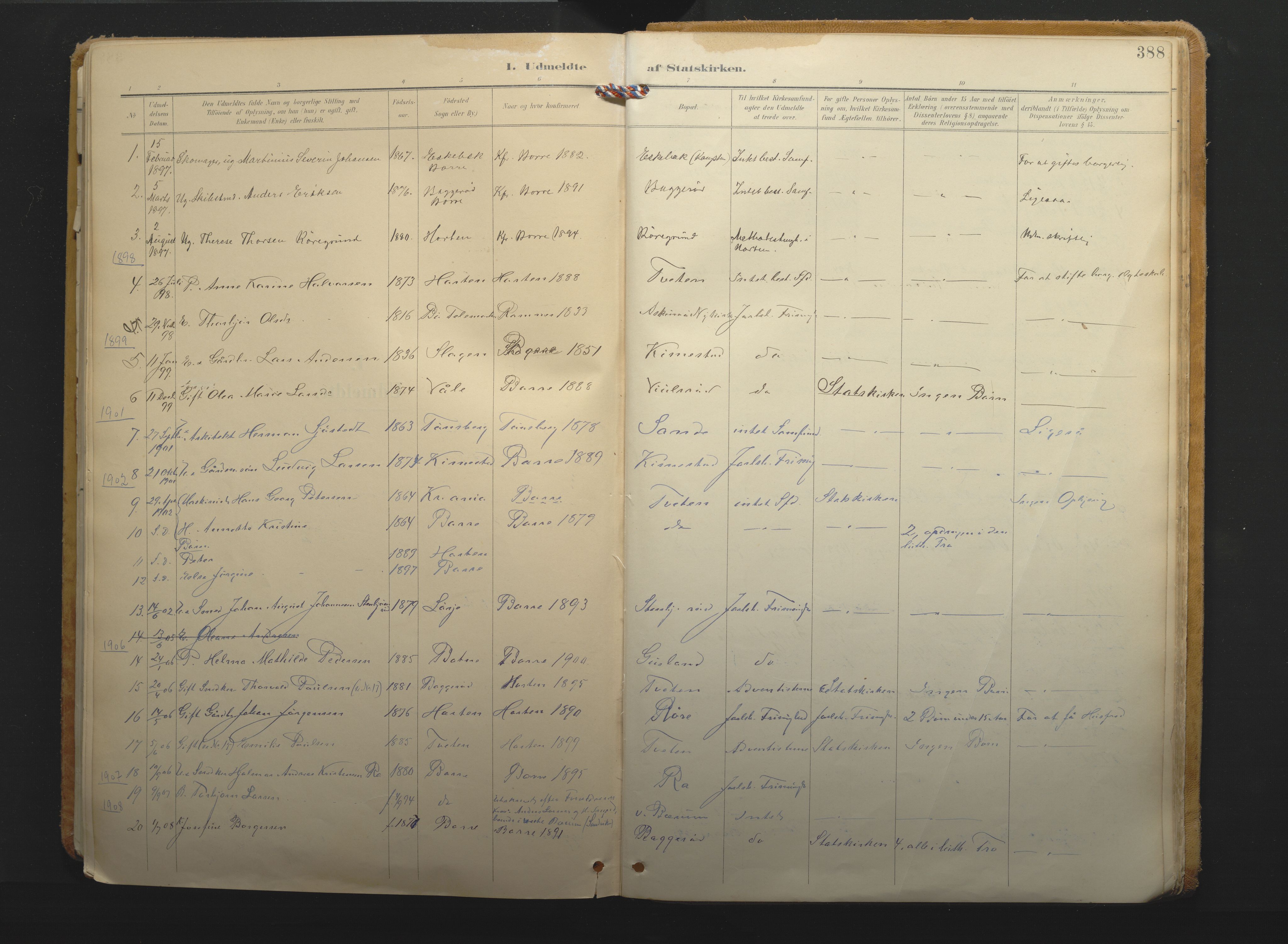 Borre kirkebøker, SAKO/A-338/F/Fa/L0011: Parish register (official) no. I 11, 1897-1921, p. 388