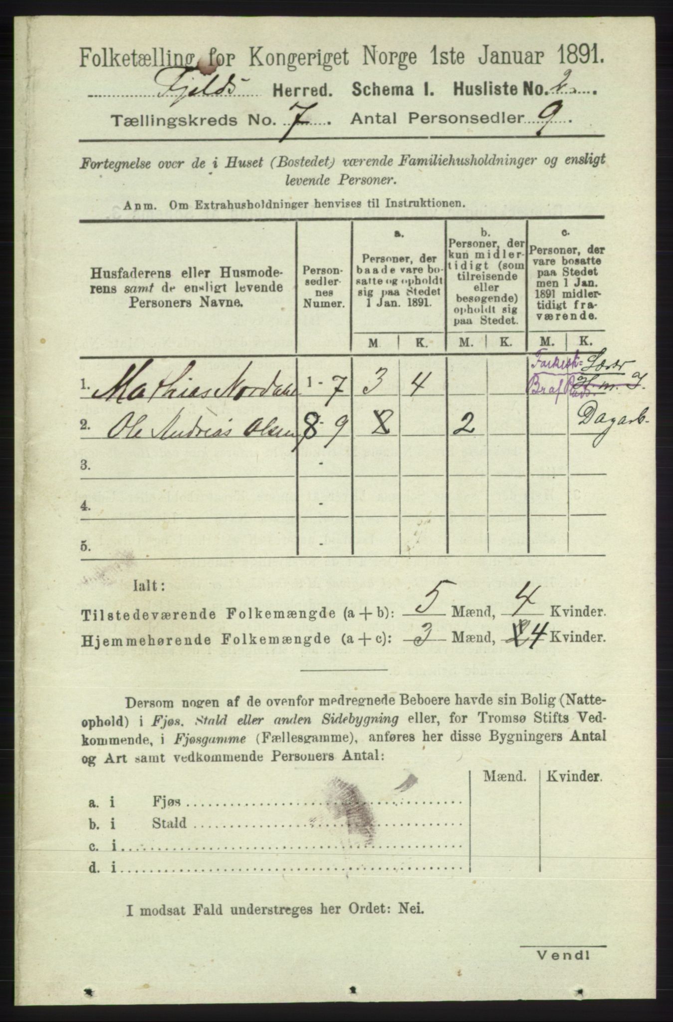 RA, 1891 census for 1246 Fjell, 1891, p. 3348