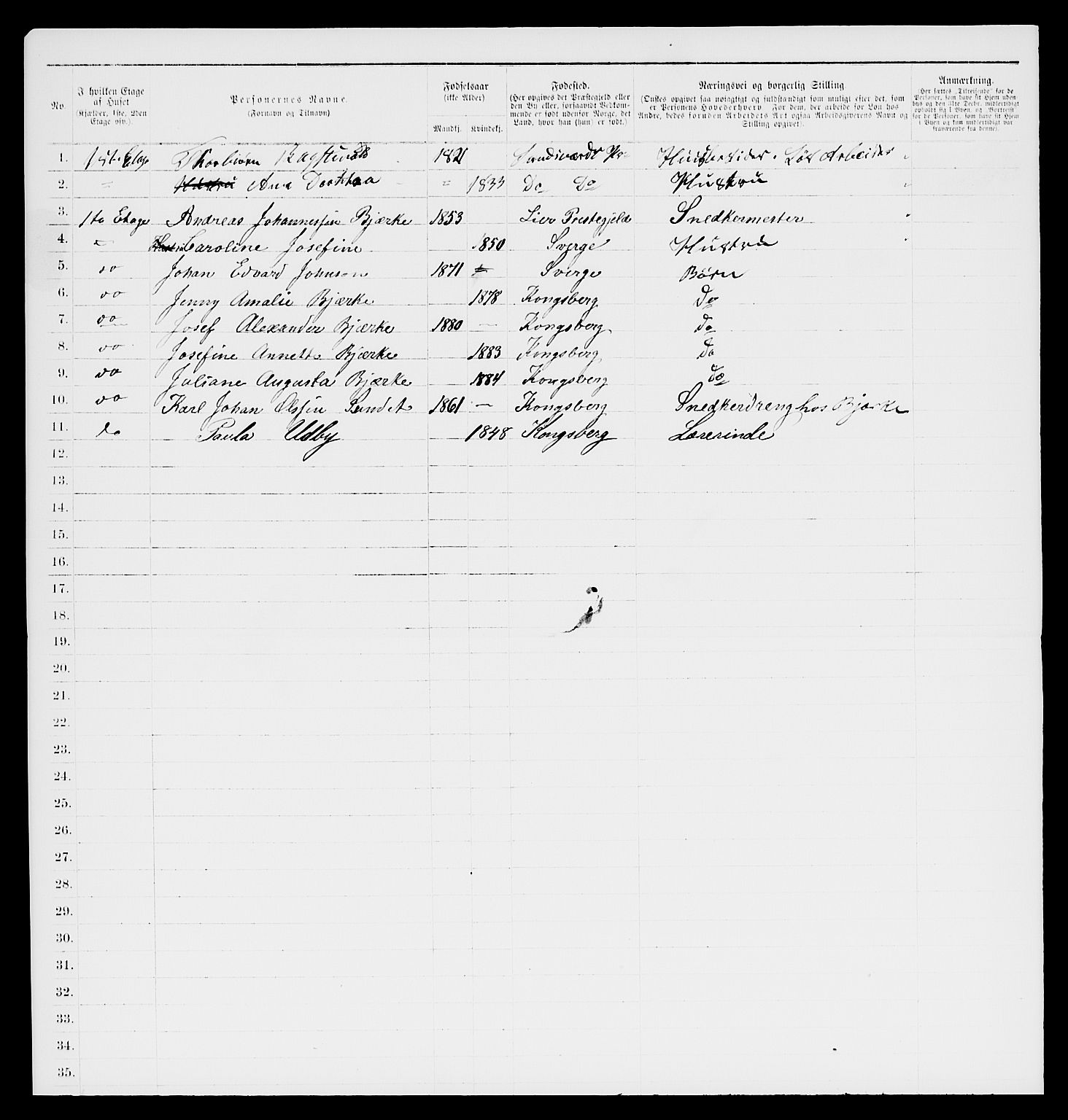 SAKO, 1885 census for 0604 Kongsberg, 1885, p. 498