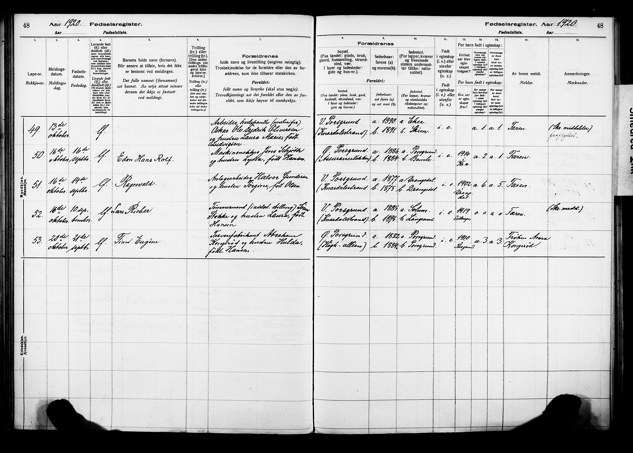 Porsgrunn kirkebøker , AV/SAKO-A-104/J/Ja/L0001: Birth register no. 1, 1916-1929, p. 48