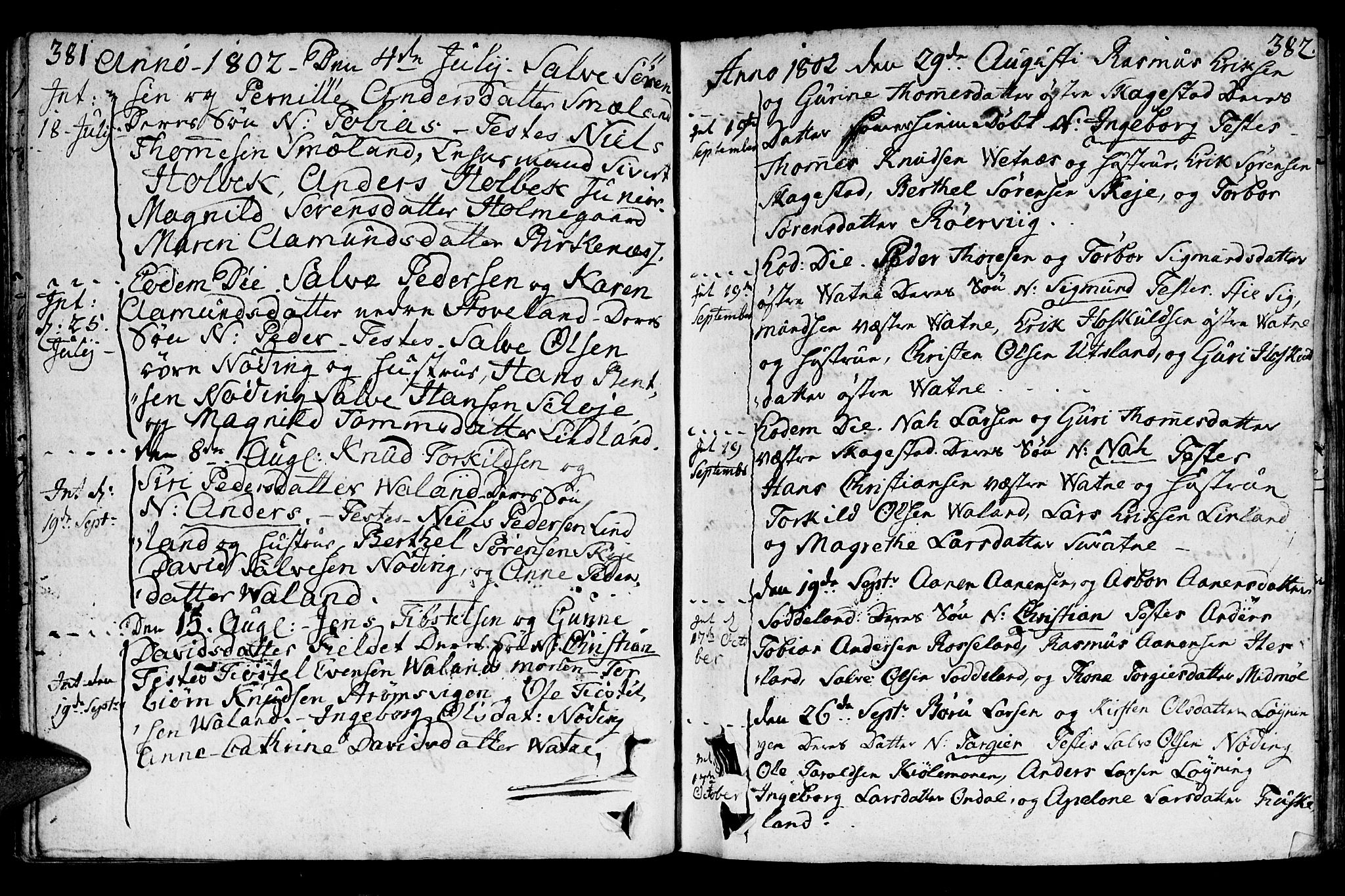 Holum sokneprestkontor, AV/SAK-1111-0022/F/Fa/Faa/L0003: Parish register (official) no. A 3, 1780-1821, p. 381-382