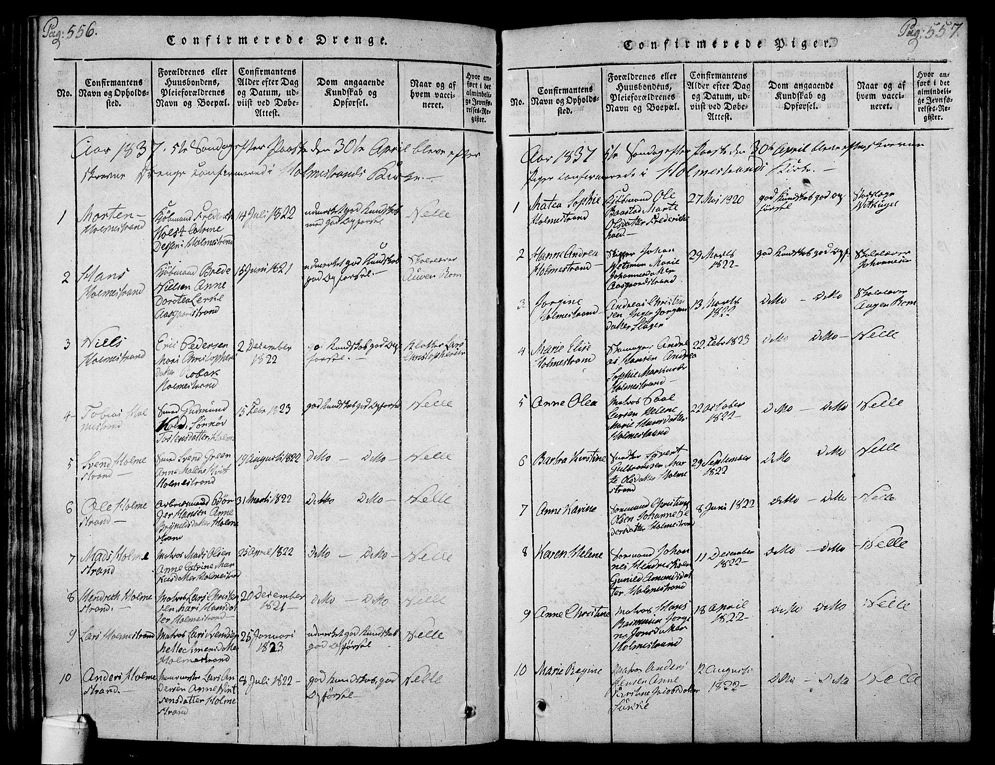 Holmestrand kirkebøker, SAKO/A-346/F/Fa/L0001: Parish register (official) no. 1, 1814-1840, p. 556-557
