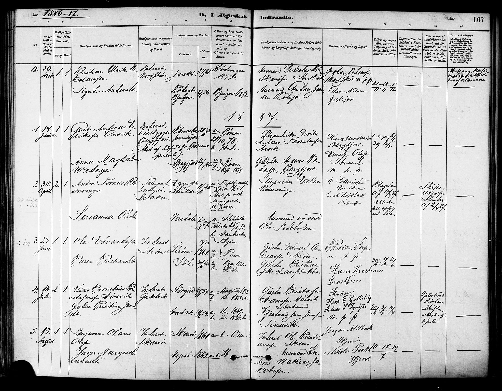 Ministerialprotokoller, klokkerbøker og fødselsregistre - Sør-Trøndelag, SAT/A-1456/657/L0707: Parish register (official) no. 657A08, 1879-1893, p. 167