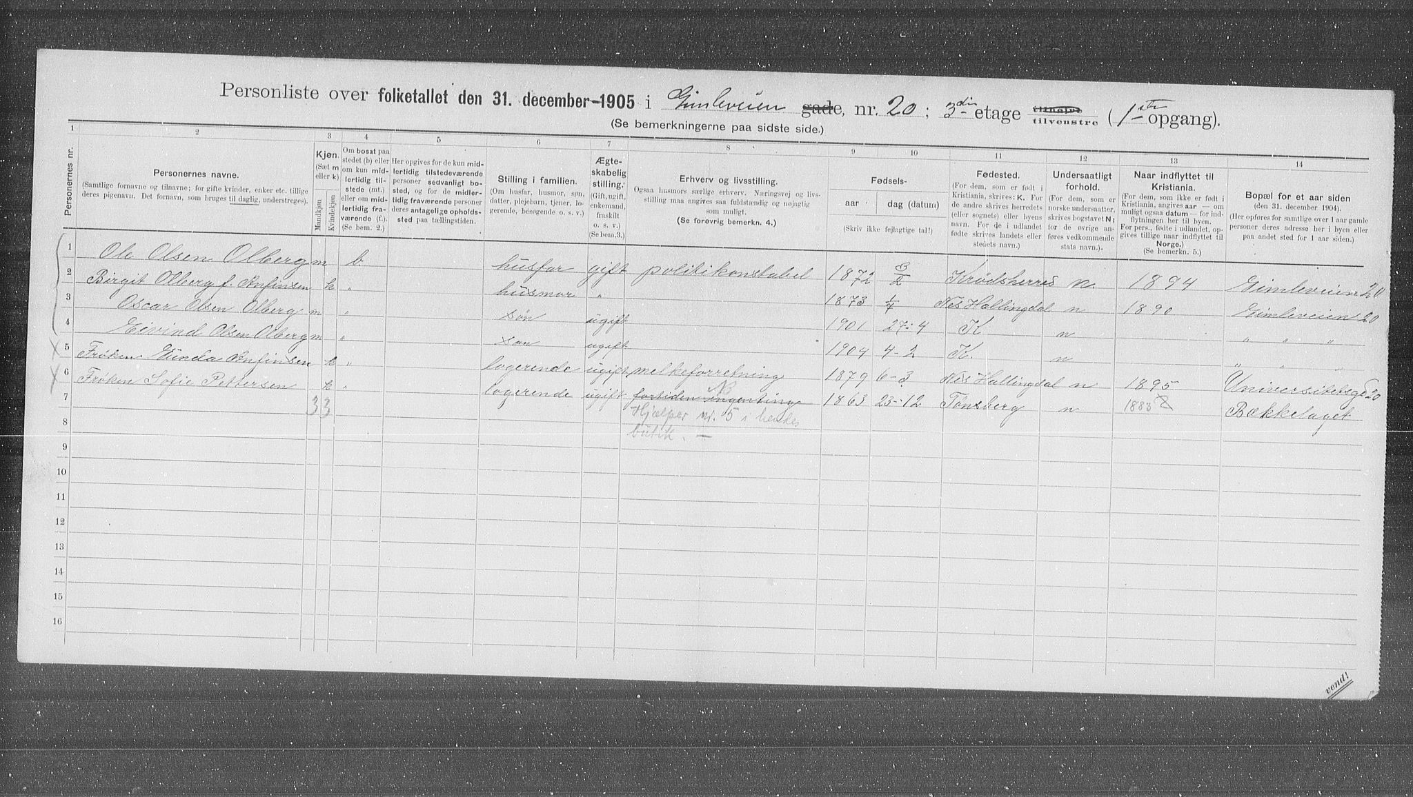 OBA, Municipal Census 1905 for Kristiania, 1905, p. 15038