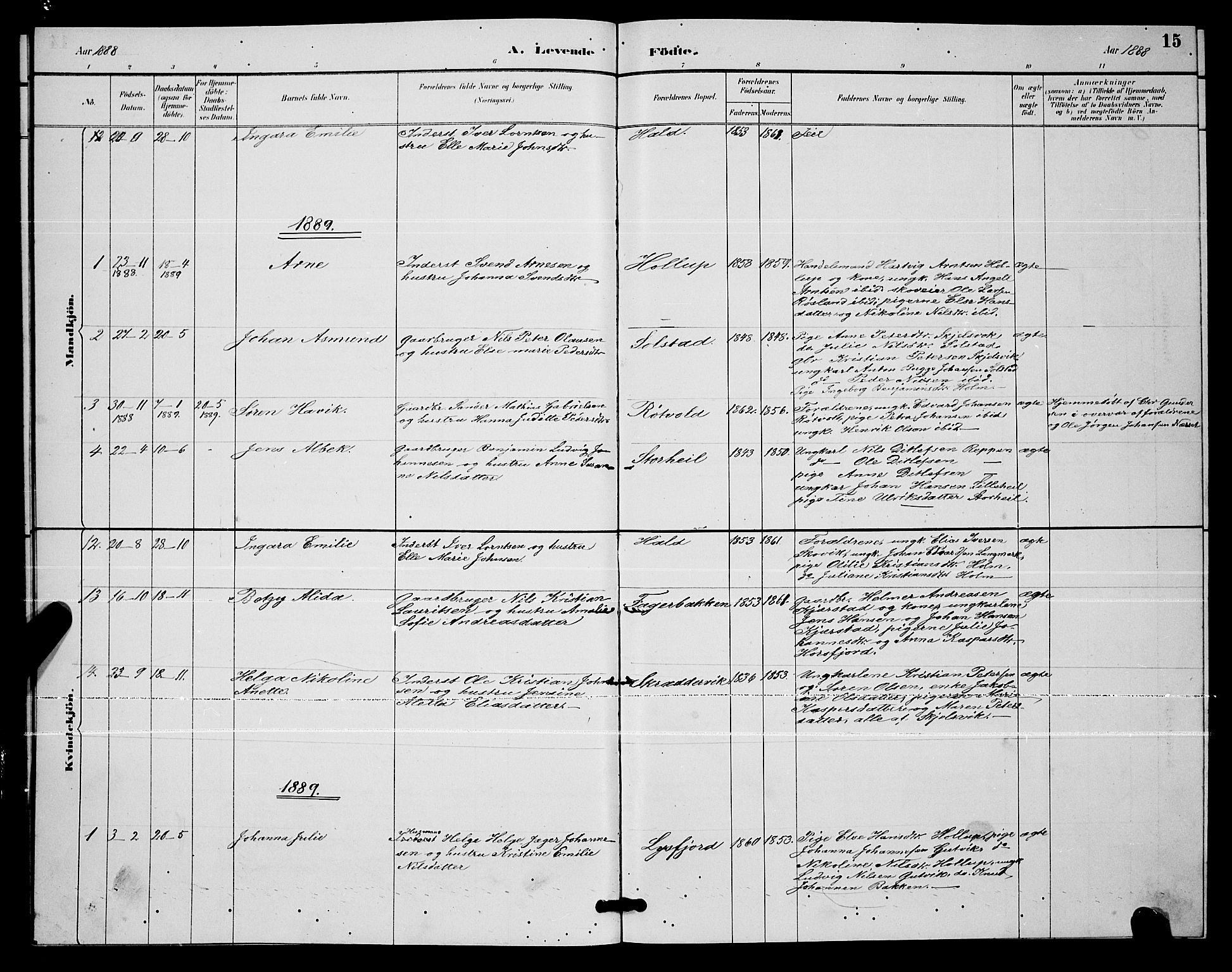 Ministerialprotokoller, klokkerbøker og fødselsregistre - Nordland, SAT/A-1459/811/L0169: Parish register (copy) no. 811C01, 1884-1894, p. 15