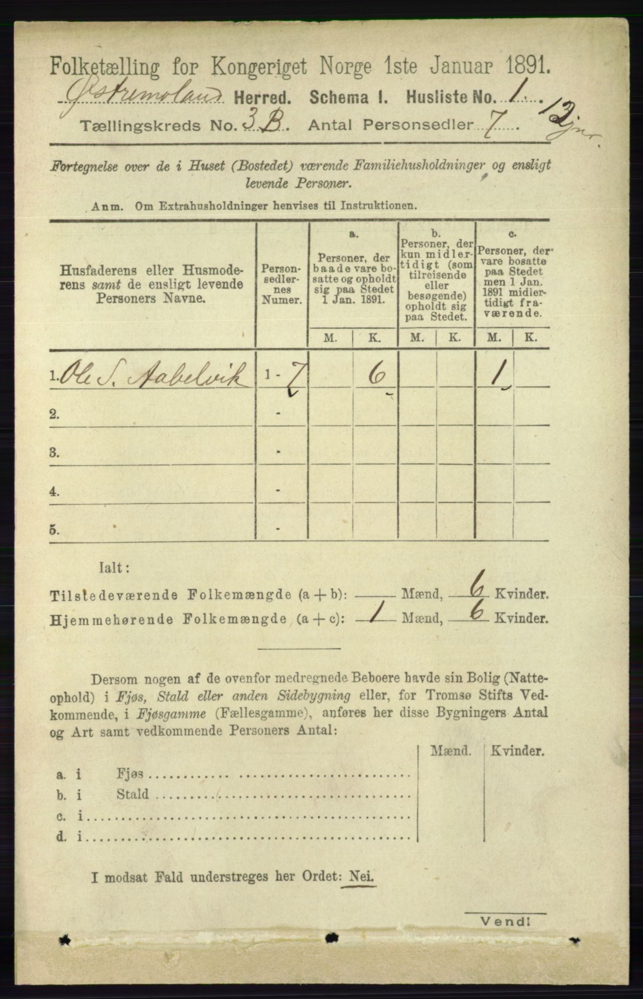 RA, 1891 census for 0918 Austre Moland, 1891, p. 1712