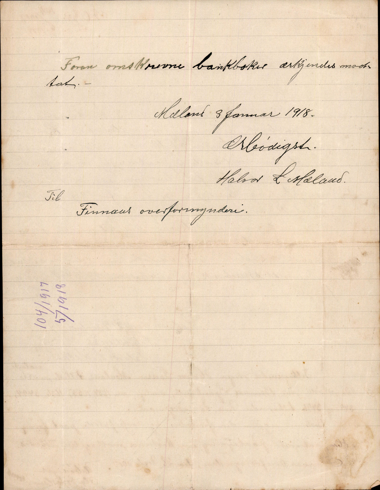 Finnaas kommune. Overformynderiet, IKAH/1218a-812/D/Da/Daa/L0003/0002: Kronologisk ordna korrespondanse / Kronologisk ordna korrespondanse, 1917-1919, p. 53