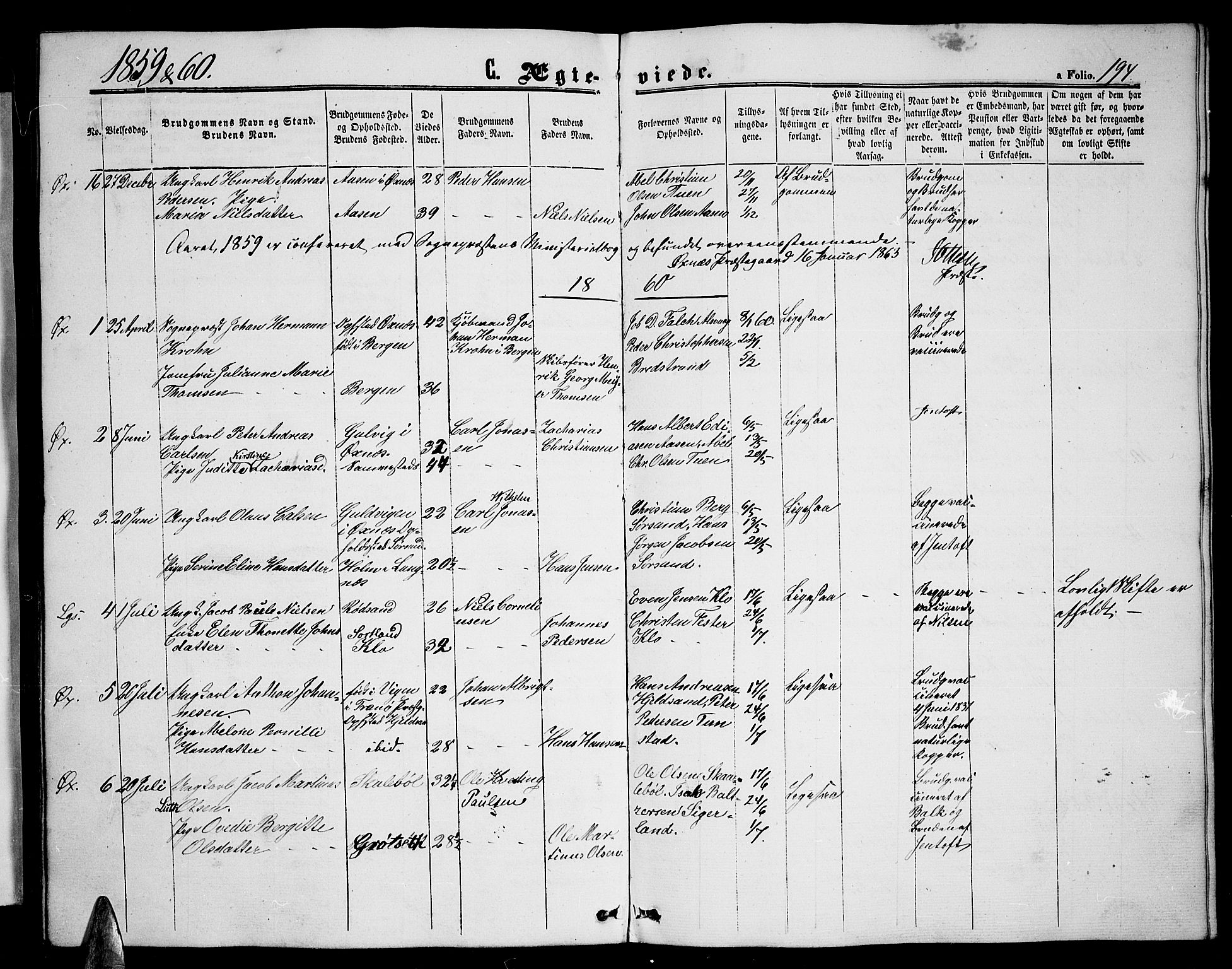 Ministerialprotokoller, klokkerbøker og fødselsregistre - Nordland, AV/SAT-A-1459/893/L1347: Parish register (copy) no. 893C02, 1858-1866, p. 194